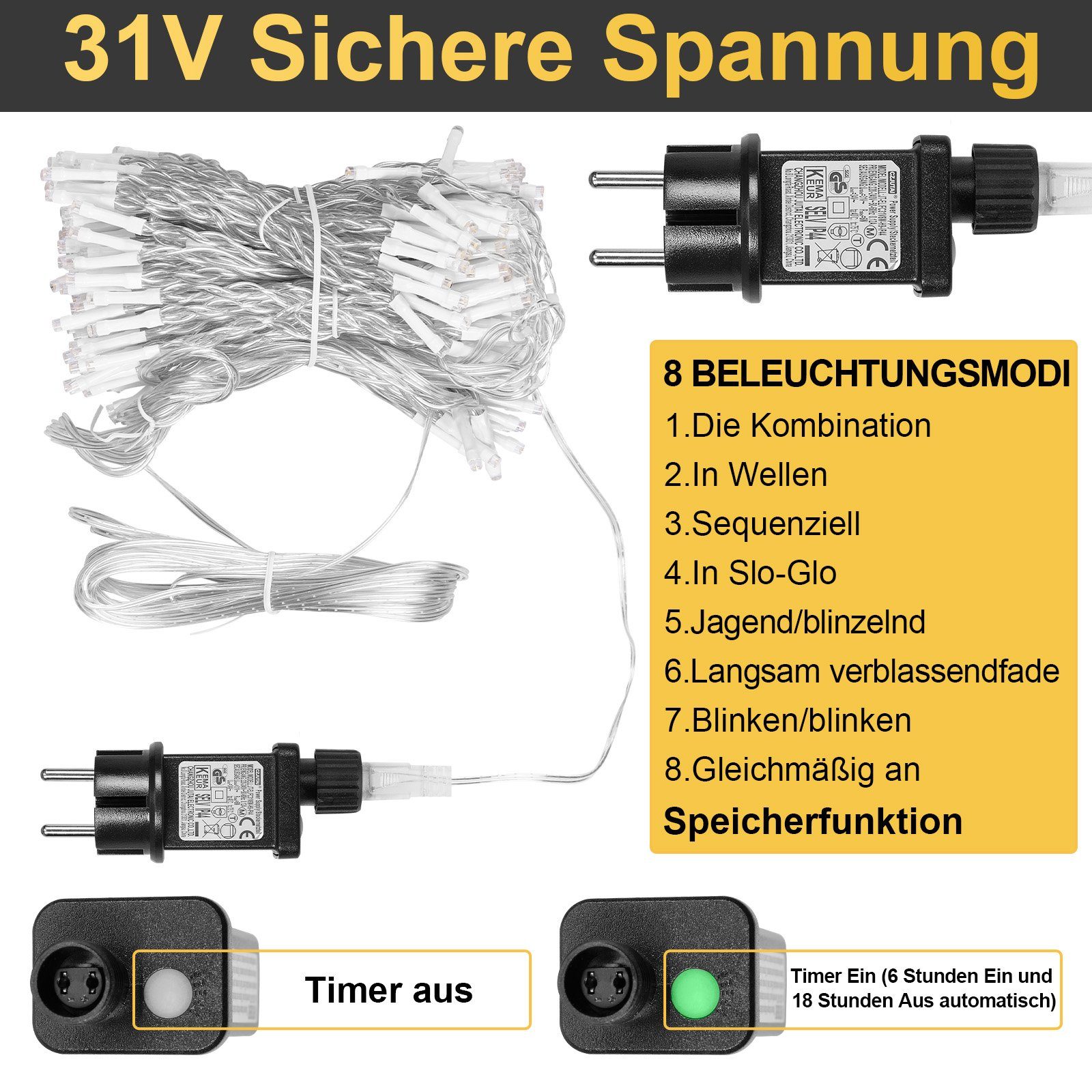 Sunicol Lichterkette 3x3M lichtervorhang, 31V DC, Warmweiß für Hochzeit Wei günstig online kaufen