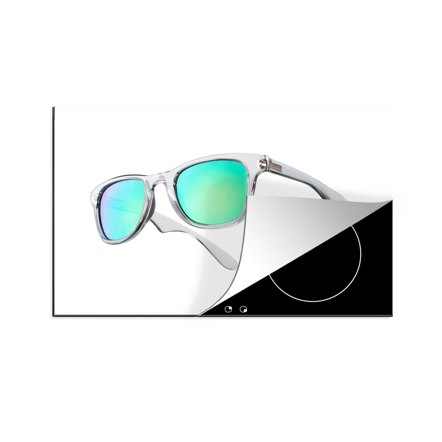 MuchoWow Herdblende-/Abdeckplatte Sonnenbrille mit grünen Gläsern., Vinyl, (1 tlg), 81x52 cm, Induktionskochfeld Schutz für die küche, Ceranfeldabdeckung