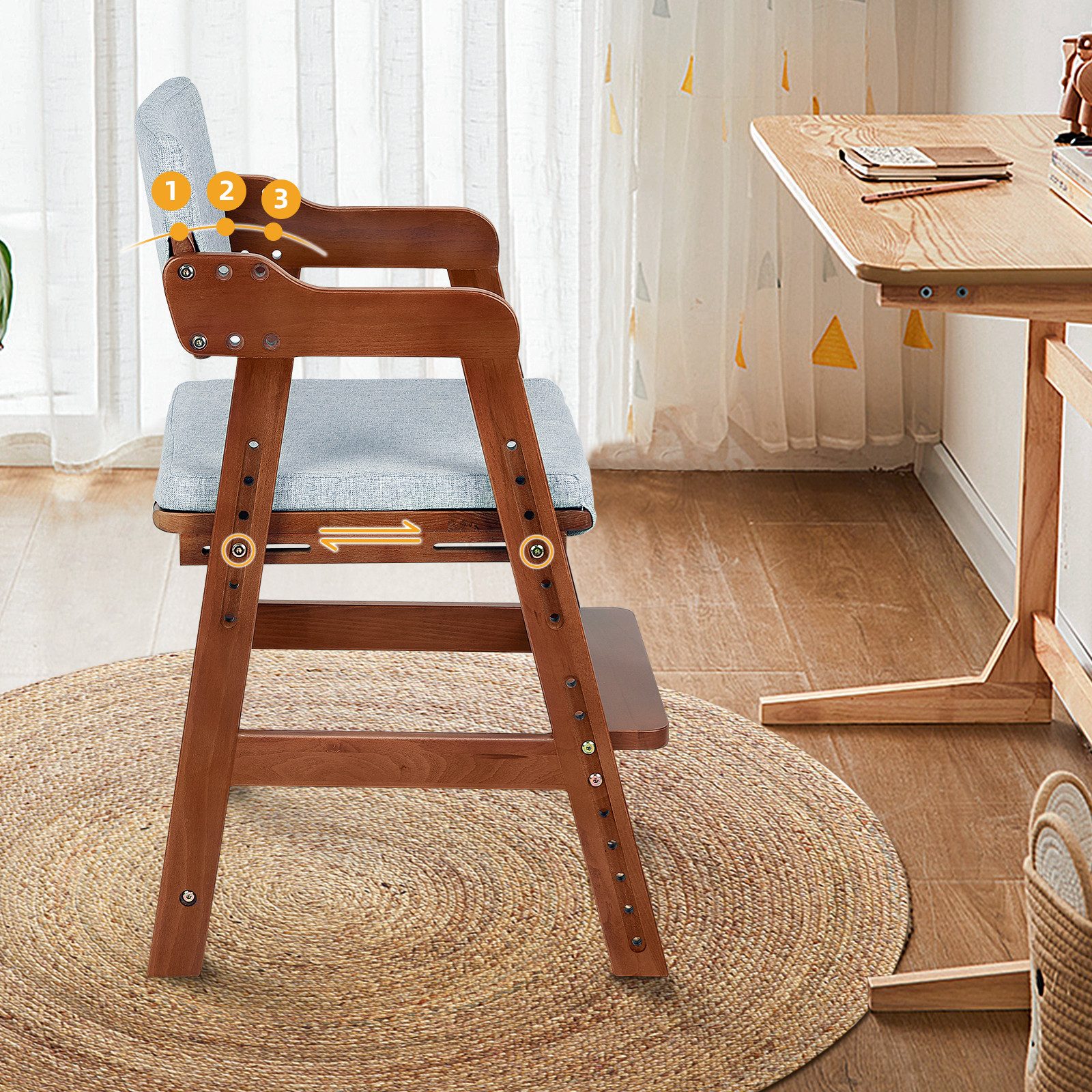 OUNUO Esszimmerstuhl Holz Stuh Lehnstuhl Küchenstuhl mit Armlehne für Wohnzimmer/Esszimmer – Bild 3 von 5