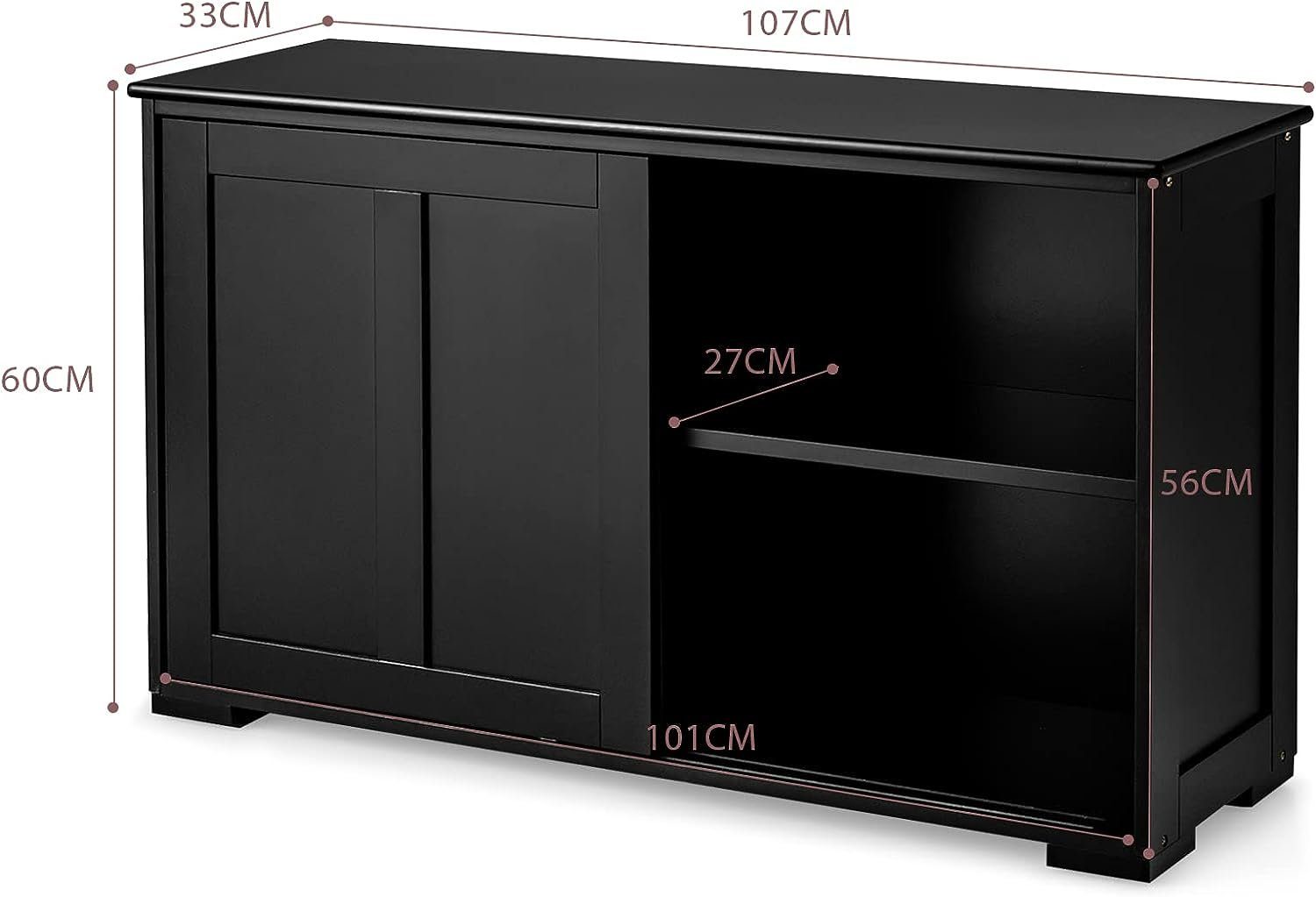 KOMFOTTEU Sideboard Küchenschrank Wohnzimmerregel, Unterschrank mit Schiebtüren