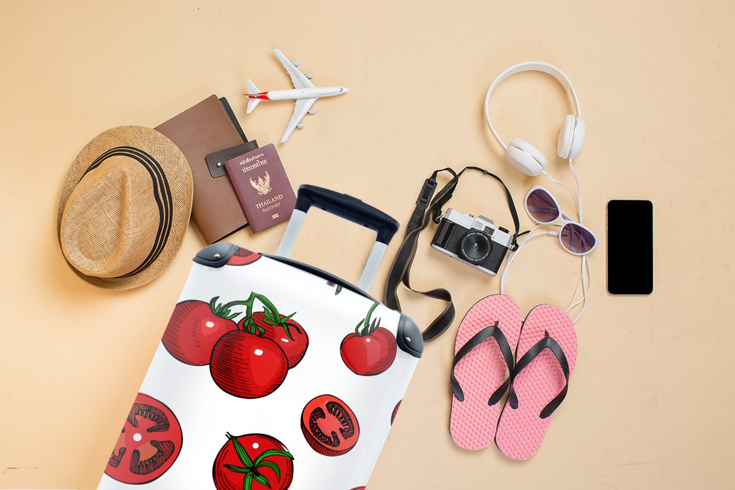 Reisetasche Rollen, MuchoWow Ferien, 4 Reisekoffer mit Muster Rot Tomaten, für - rollen, Handgepäck - Handgepäckkoffer Trolley,