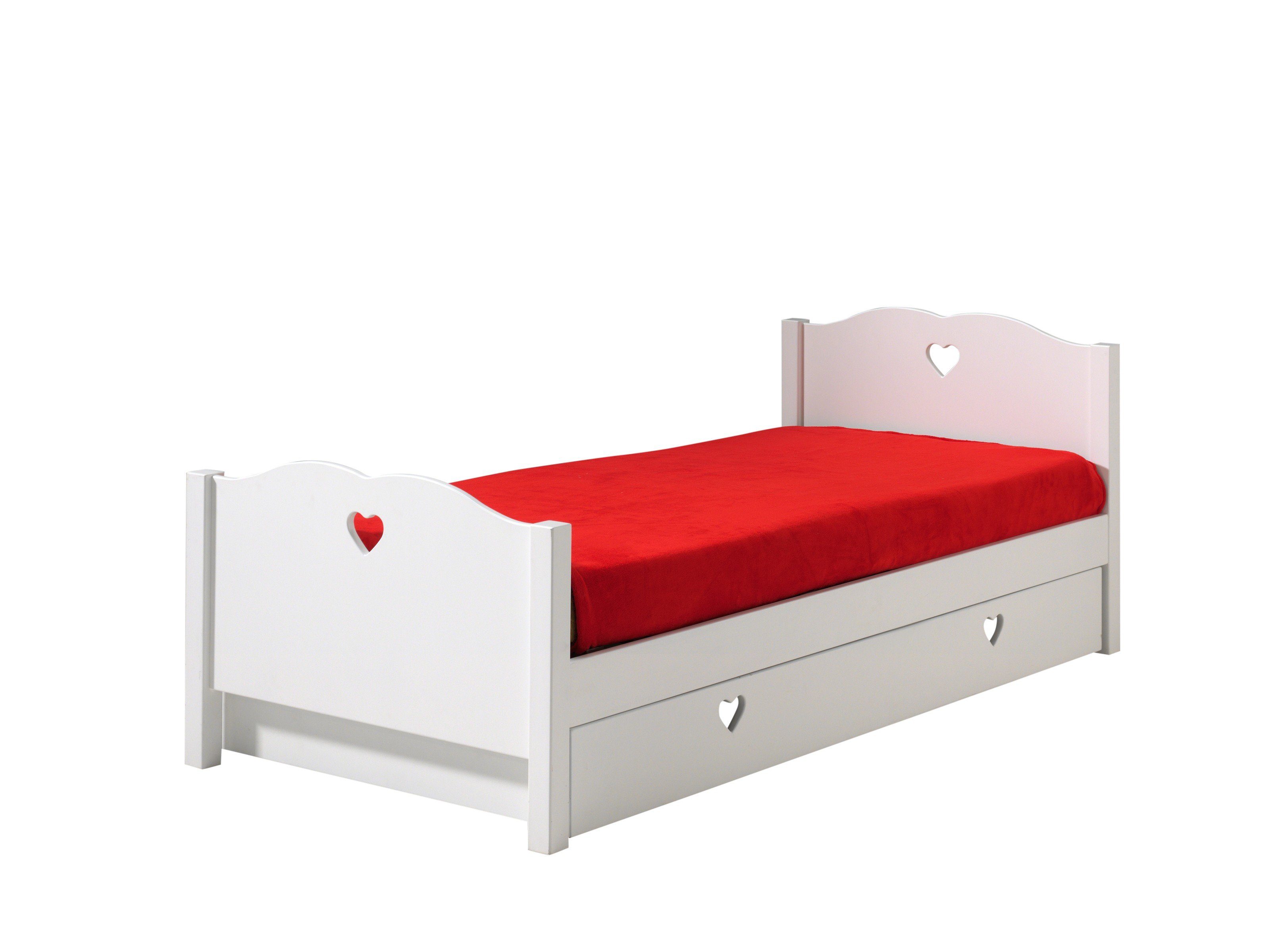 Jugendzimmer-Set aus Massiv Kiefer und MDF in Weiß mit einer Schublade.