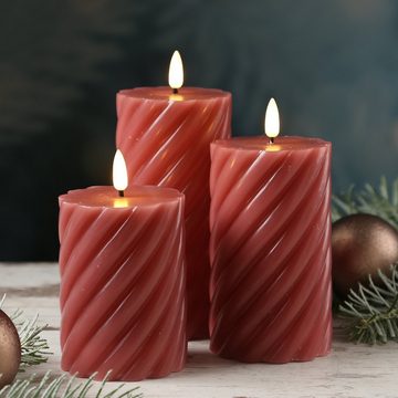 MARELIDA LED-Kerze TWIST Echtwachs gedrehte Stumpenkerze flackernd H: 12,5cm Timer rosa (1-tlg)