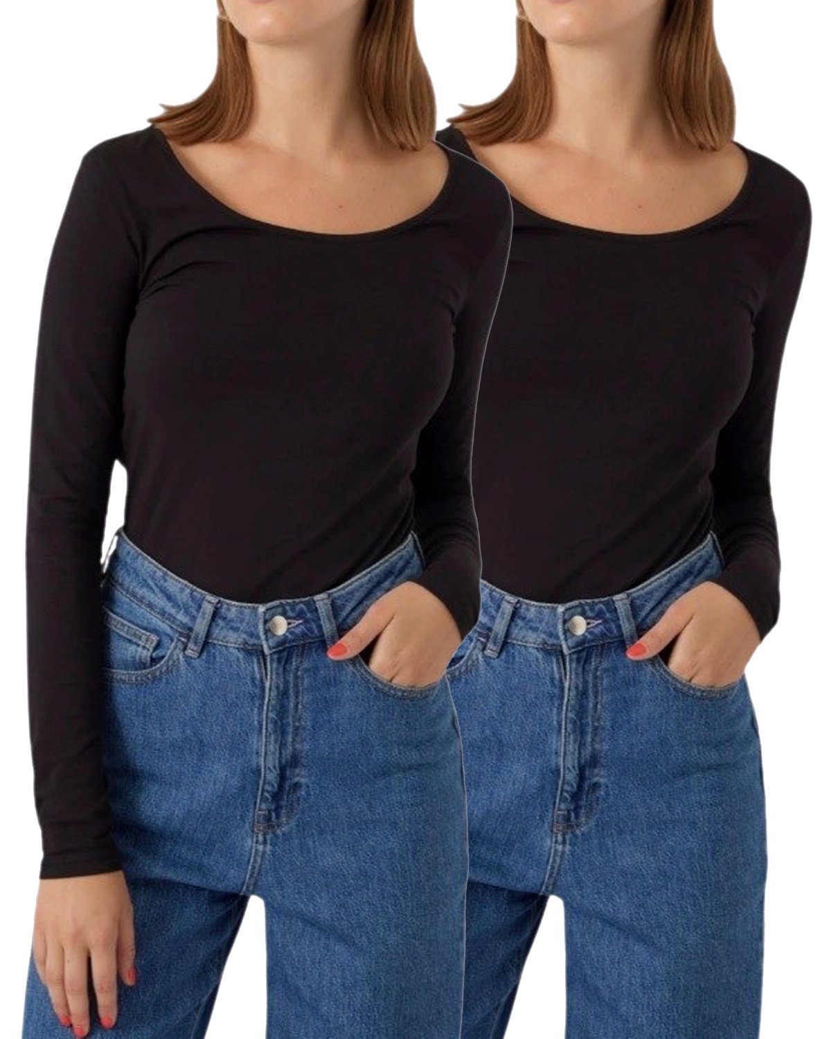 Langarmshirt stilvolle Longsleeves mit U-Neck Ausschnitt