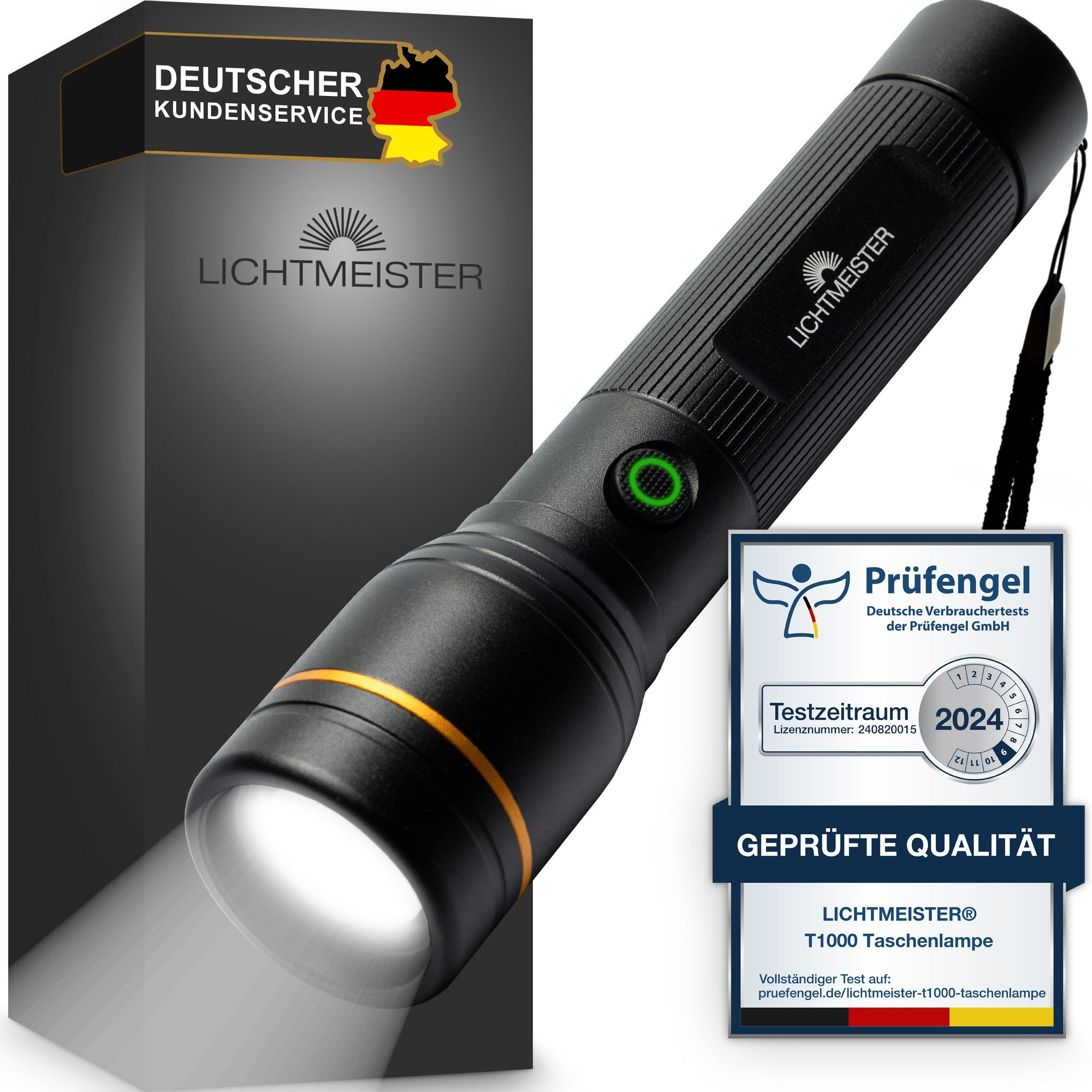 Lichtmeister Taschenlampe (1000 Lumen, 4000 mAh Akku) - Taschenlampe LED aufladbar & extrem Hell