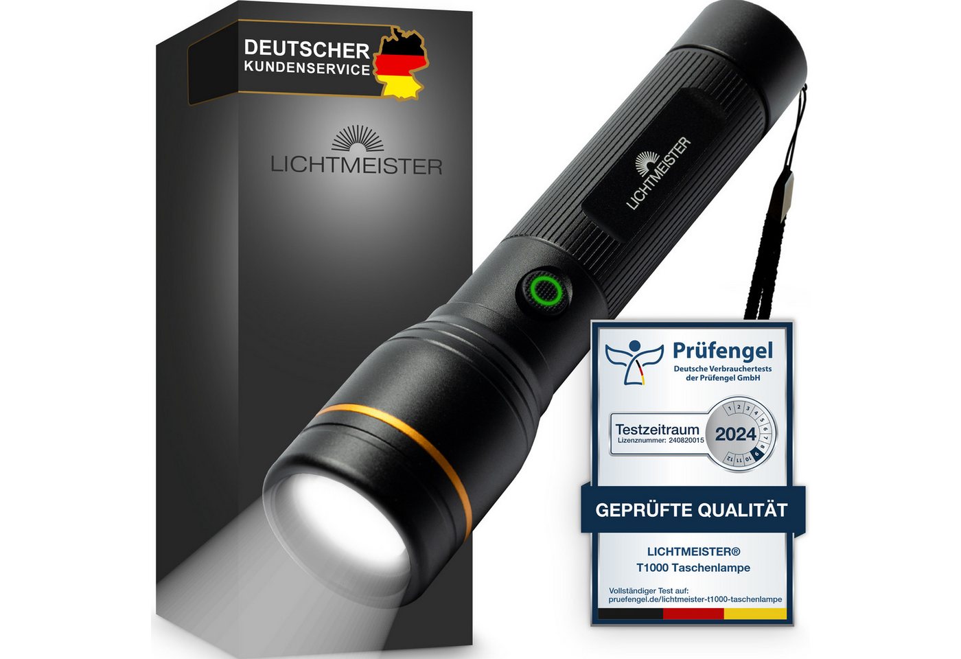Lichtmeister Taschenlampe (1000 Lumen, 4000 mAh Akku) - Taschenlampe LED aufladbar & extrem Hell