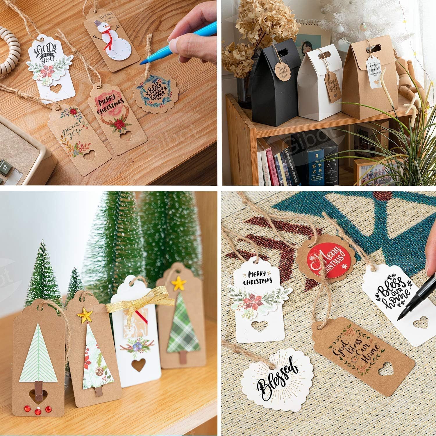FOUORTUNATE-BEE Etiketten 200 Stück Etiketten Kraftpapier mit 30 Meter Jute Schnur, für Handmade, Geschenkdeko, Hochzeit Geschenk Weihnachten – Bild 4 von 5