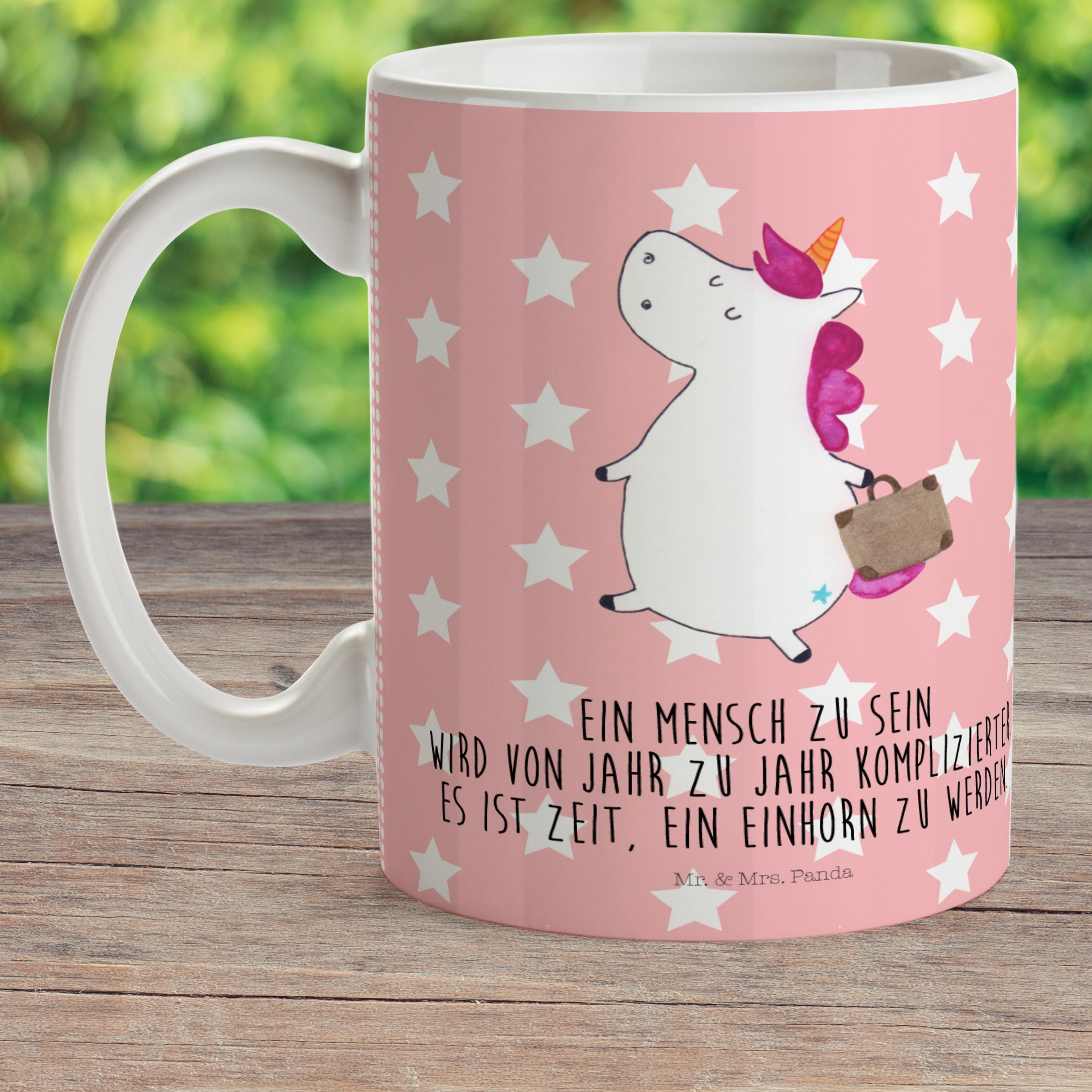 Mr. & Mrs. Panda Kinderbecher Kunststoff - Einhörner, Geschenk, - Einhorn Kindergartenbeche, Koffer Pastell Rot