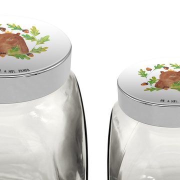 Mr. & Mrs. Panda Vorratsglas L 870ml Bär König - Weiß - Geschenk, Gewürzdose, Keksedose, Aufbewahu, Premium Glas, (1-tlg), Exklusive Motive