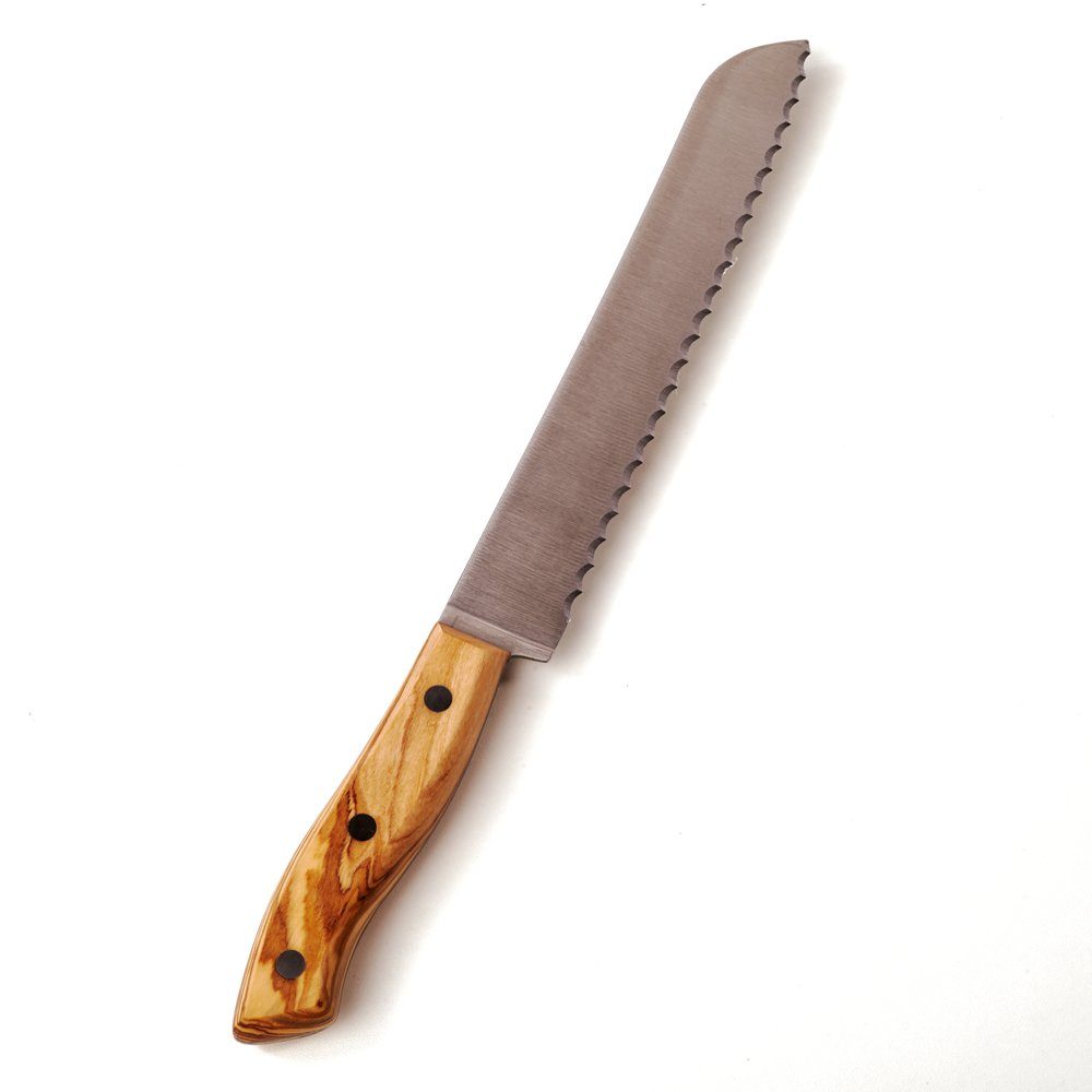 dasOlivenholzbrett Brotmesser Messer mit Olivenholzgriff, Brotmesser 20cm Klinge