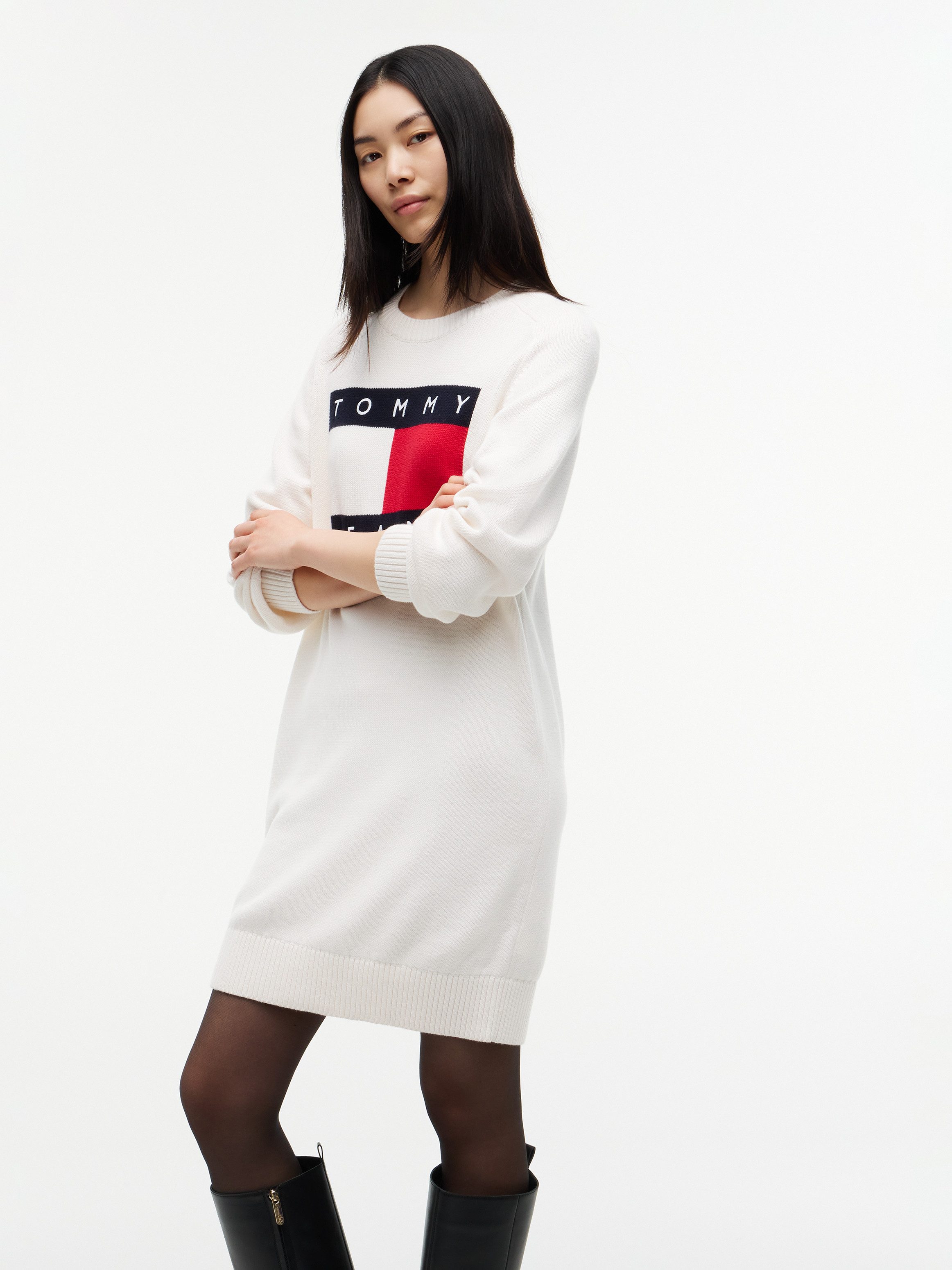 Tommy Jeans Sweatkleid TJW SWEATER FLAG DRESS EXT Baumwollmischung