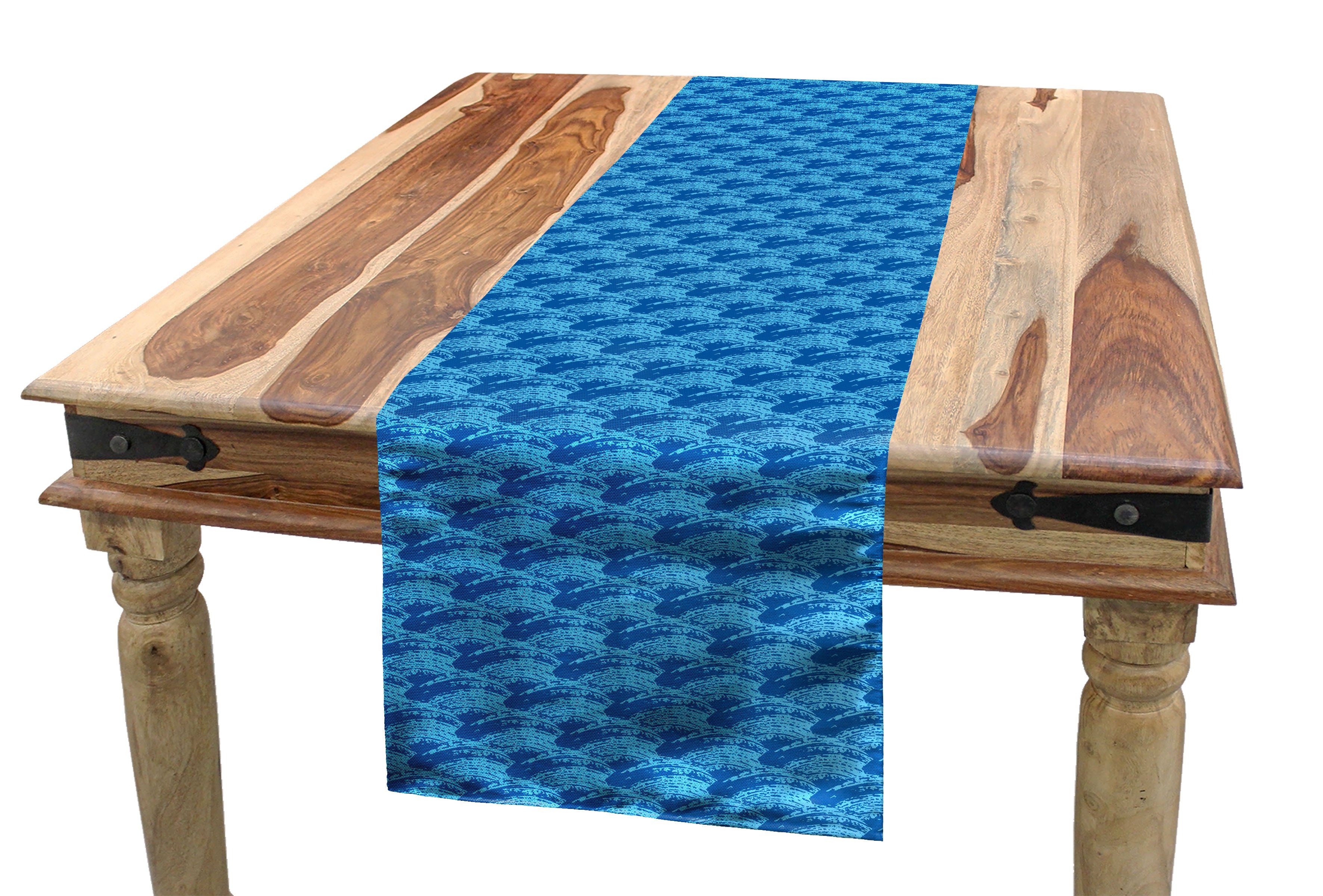 Abakuhaus Tischläufer Esszimmer Küche Rechteckiger Dekorativer Tischläufer, Nautisch Wellenförmige Meer Linien Asian-Skala