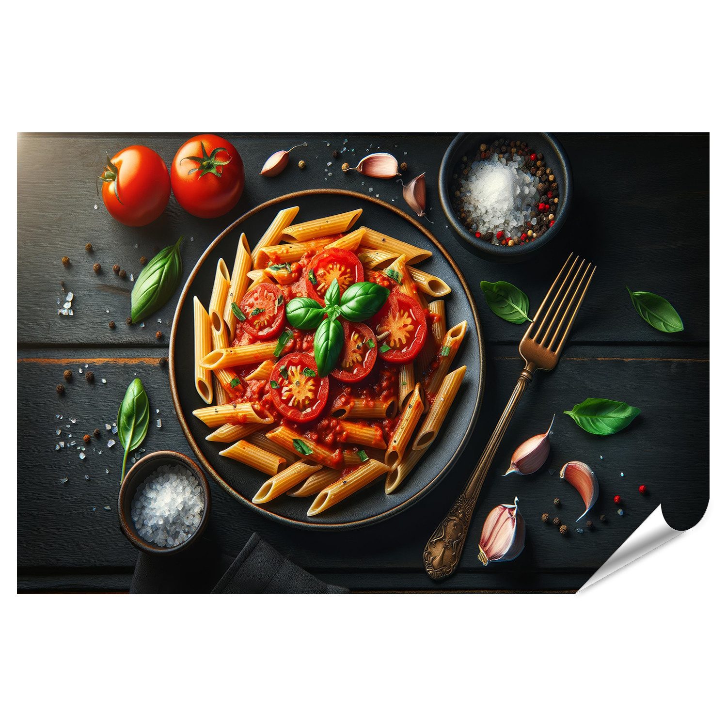 Poster Für Restaurant Köstliche Penne in Tomatenrahm Pizzeria oder Küchenbild