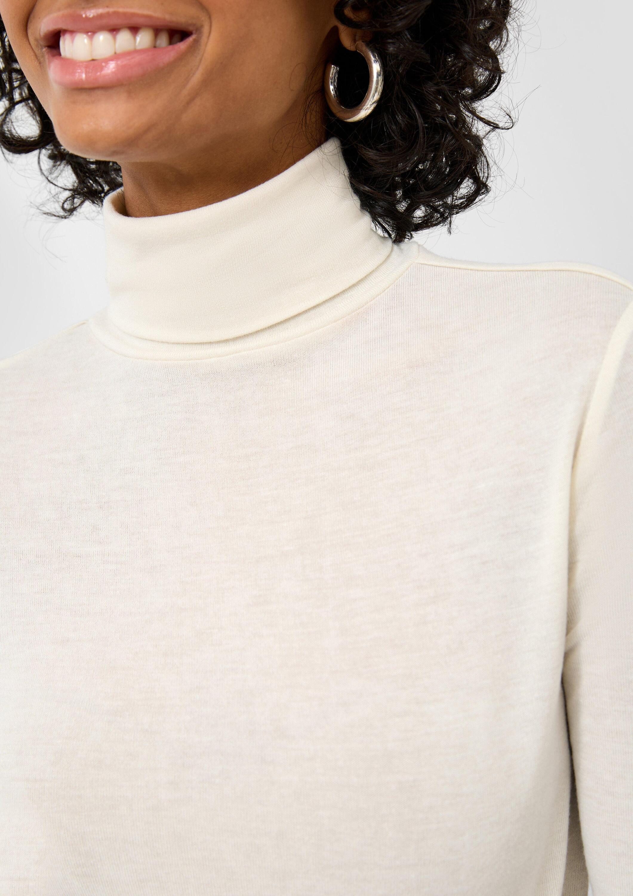 QS Langarmshirt T-Shirt Leicht transparentes Rollkragenshirt