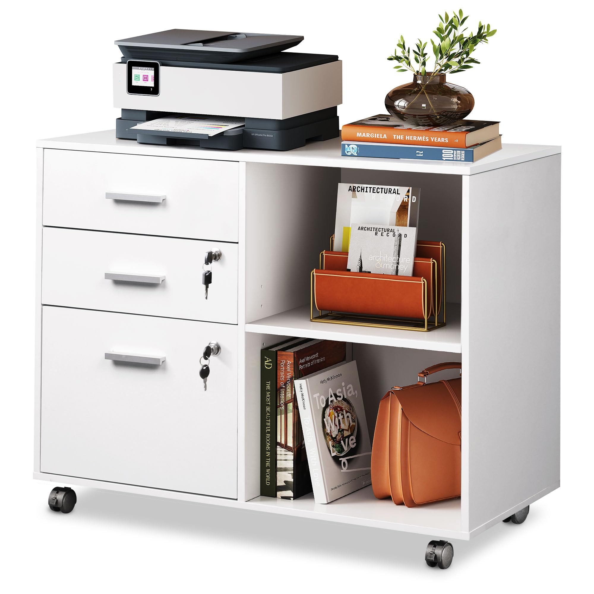 DEVAISE Aktenschrank Rollcontainer mit 3 abschließbaren Schubladen & offene günstig online kaufen