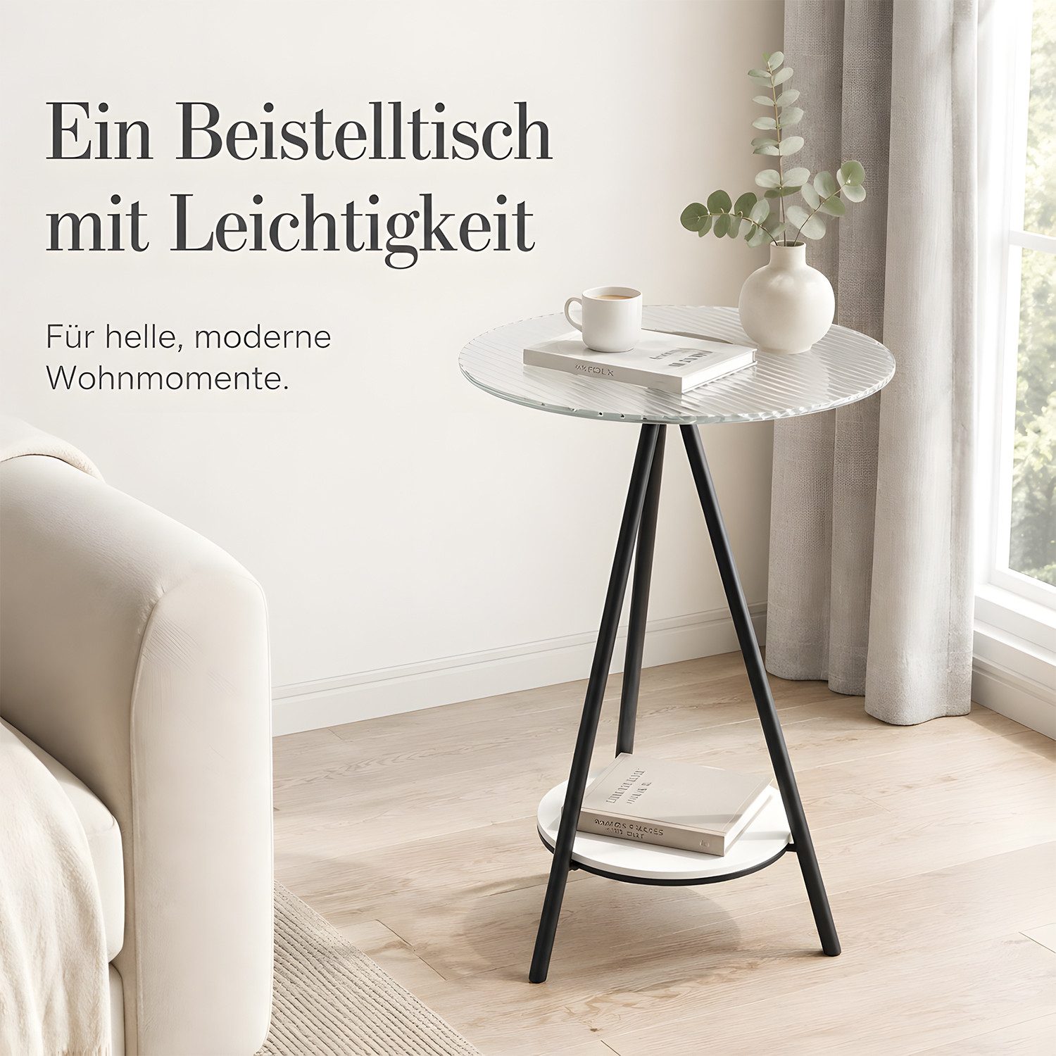 SURFOU Beistelltisch mit 2 Ebenen runder Ø40 cm aus Glas und Metall Couchtisch (für kleines Wohnzimmer, Schlafzimmer, Büro), Sofatisch Nachttisch Akzenttisch mi – Bild 3 von 5