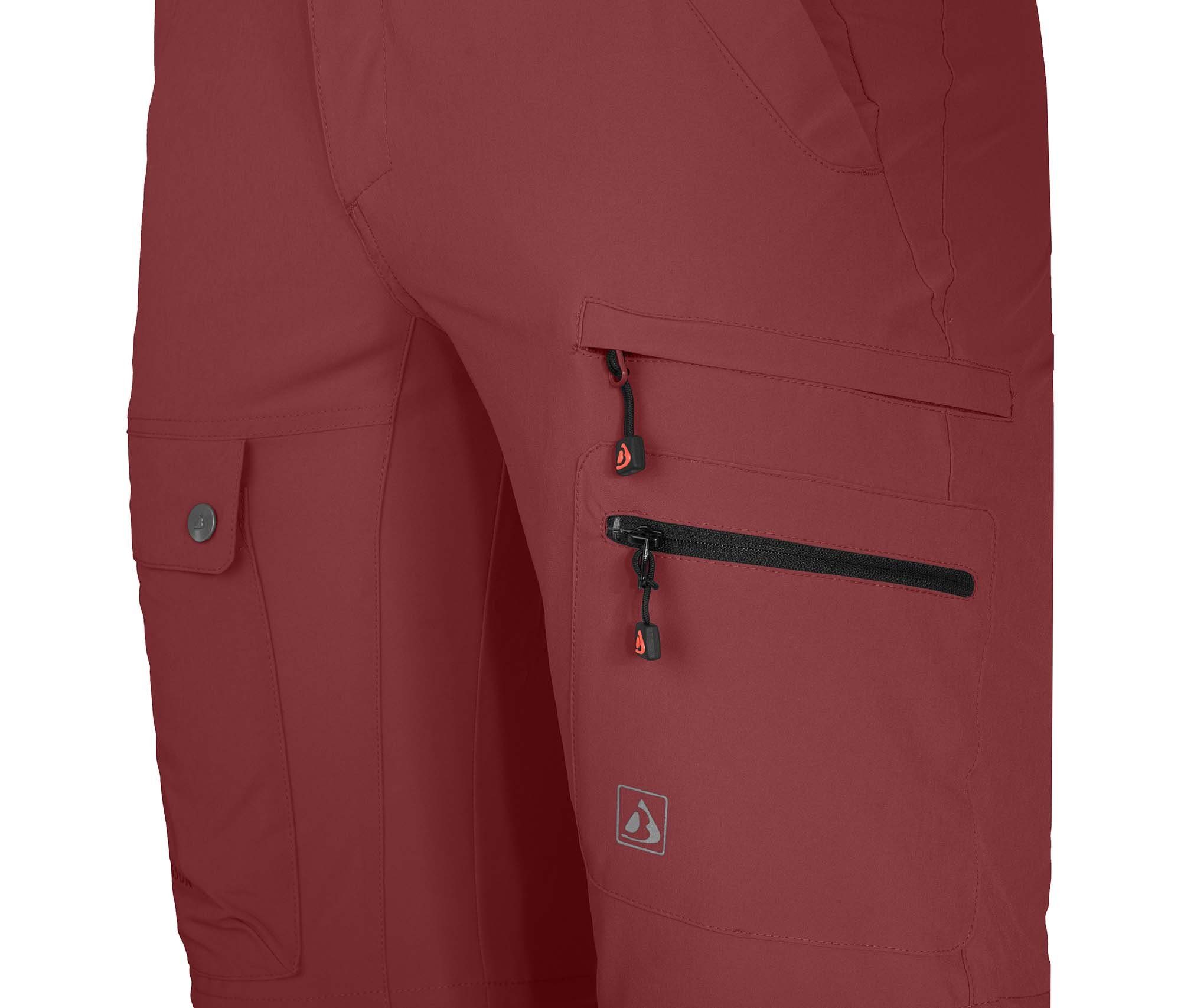 FROSLEV Normalgrößen, Zipp-Off Wanderhose, braun 8 rot Herren Taschen, elastisch, Bergson recycelt, Zip-off-Hose Bermuda