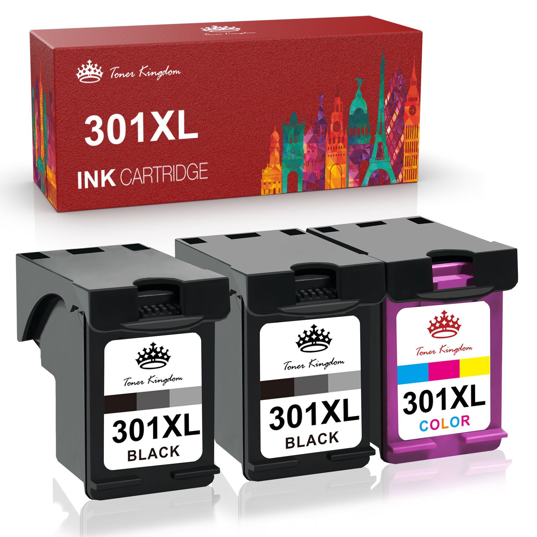 Toner Kingdom 3PK Kompatibel 301XL 301 XL für HP Envy 4502 5532 Deskjet 1000 1010 Tintenpatrone