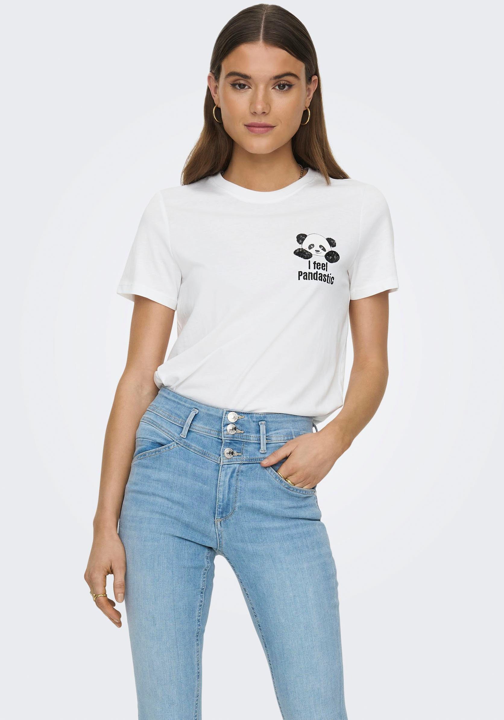 ONLY Rundhalsshirt ONLKITA REG S/S ANIMAL TOP BOX CS JRS Bright White Print:Panda | T-Shirts