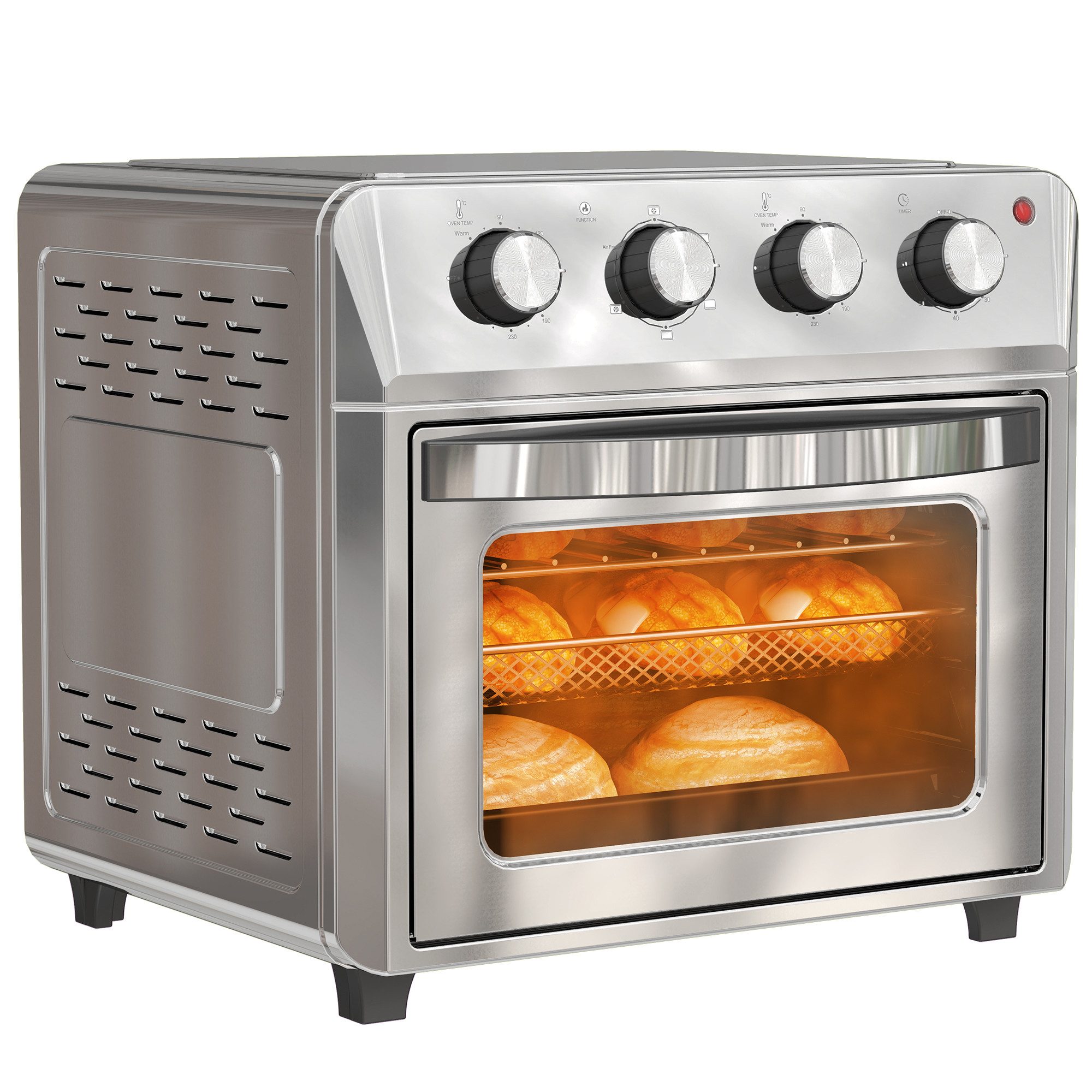 HOMCOM Minibackofen mit 60 Min. Timer, Backblech Grillrost, Innenbeleuchtung, zum Grillen, Backen, Toasten, Silber
