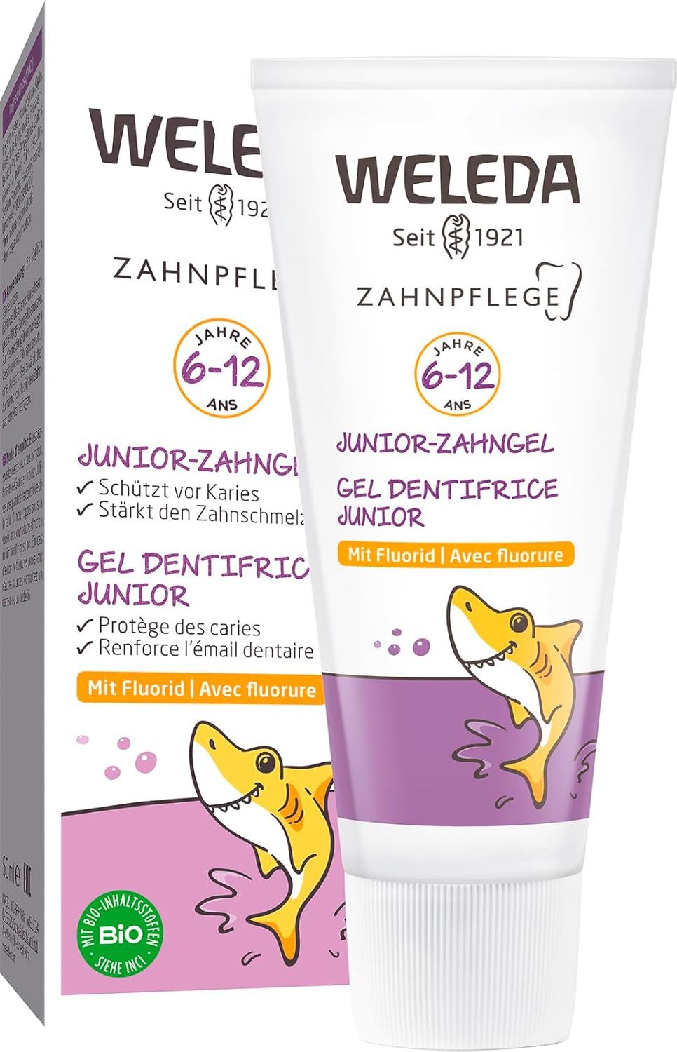 WELEDA AG Zahnpasta WELEDA Bio Junior Zahngel mit Fluorid 50ml vegan Kinder Zahncreme, (6-St)