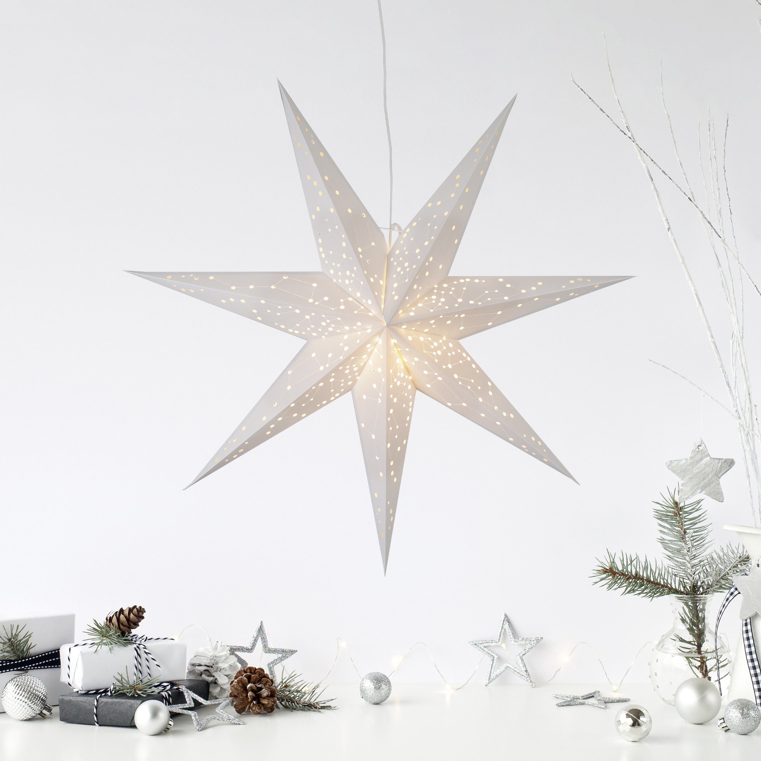 STAR TRADING LED Dekolicht Galaxy, Weihnachtsstern Galaxy 3D Papierstern Weihnachten in Weiß, Dekostern z