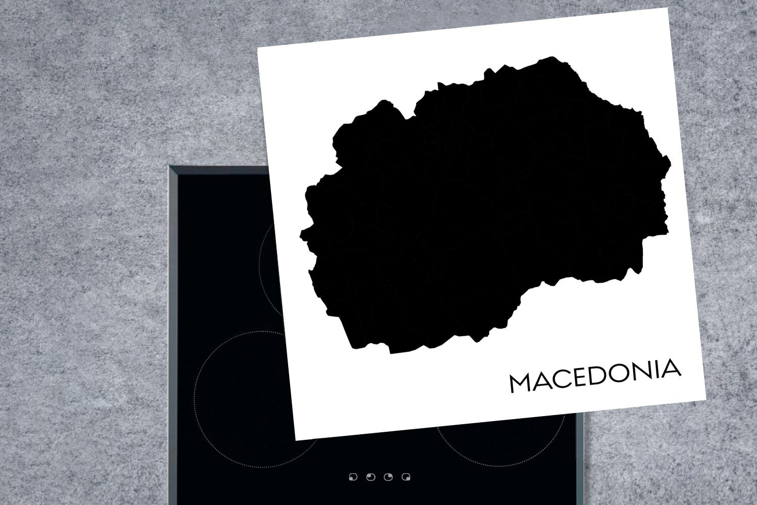 für Vinyl, Schwarz-Weiß-Abbildung Herdblende-/Abdeckplatte Arbeitsplatte küche (1 MuchoWow tlg), cm, von Ceranfeldabdeckung, Nordmazedonien, 78x78