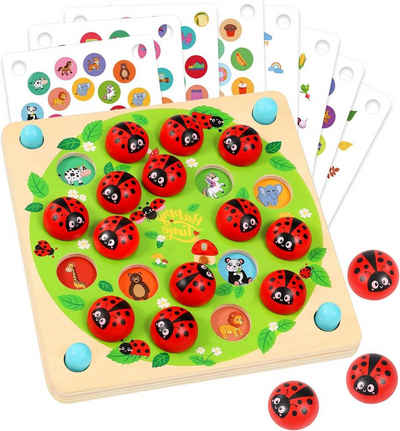LENBEST Lernspielzeug Marienkäfer Garten Memory Spiel (Pädagogisches Montessori-Holzspielzeug für 3, 4 und 5 Jahre alte Jungen und Mädchen), 16 Themenmuster-Brettspiele für Kinder