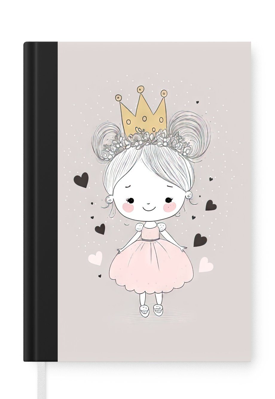 Rosa, - Herzen Notizheft, Mädchen - - Haushaltsbuch Prinzessin Merkzettel, 98 Notizbuch Journal, Krone - Tagebuch, Seiten, A5, MuchoWow