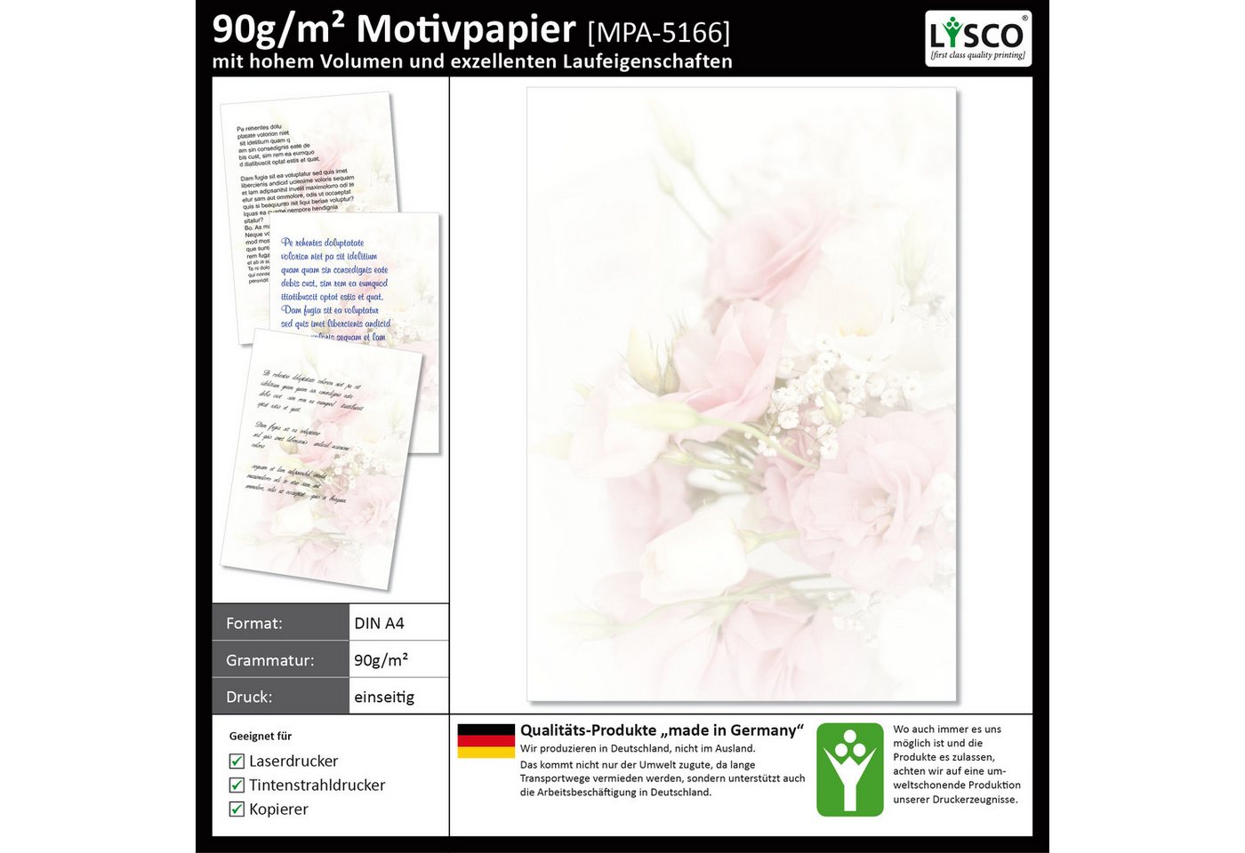 Thumbnail - LYSCO Briefpapier Motivpapier Rosen und Lilien DIN A4, gut beschreibbar, rosige Atmosphäre, für alle Drucker geeignet.