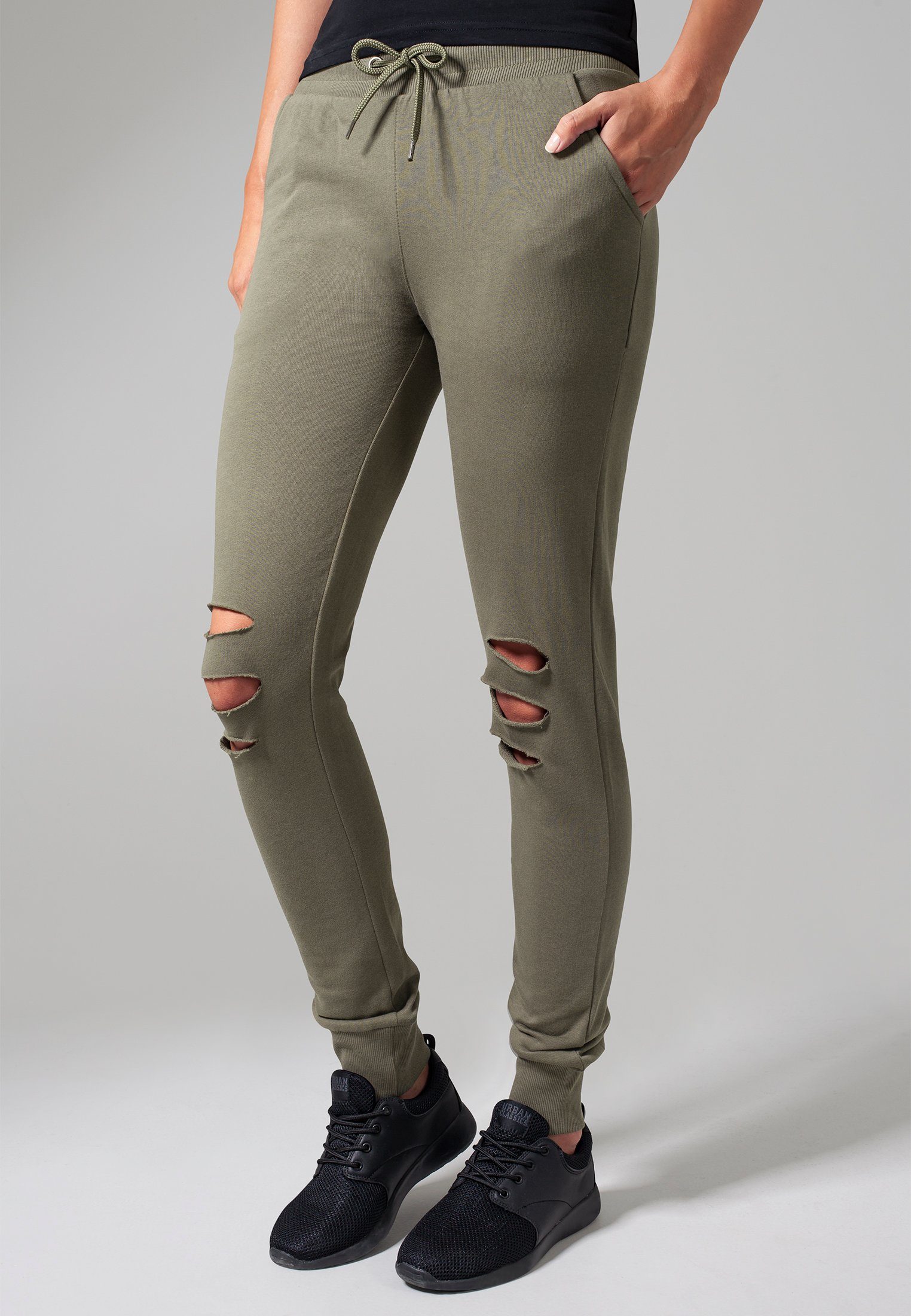 URBAN CLASSICS Skinny-fit-Jeans olive Terry Cutted TB1304