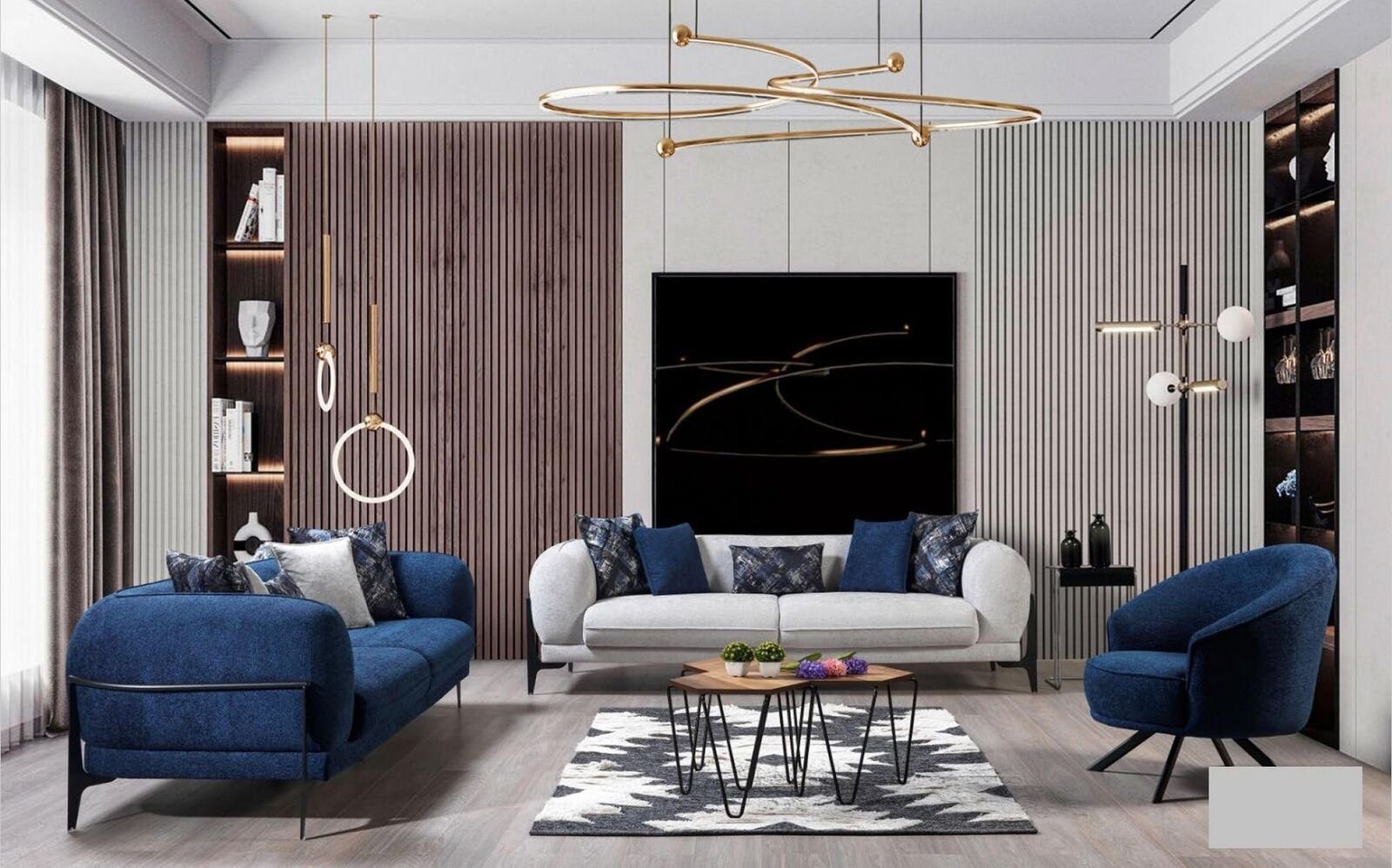 Wohnzimmermöbel Europa Edelstahl, Dreisitzer Couch 3-Sitzer JVmoebel Teile, Made 1 Sofas in Moderne Blauer