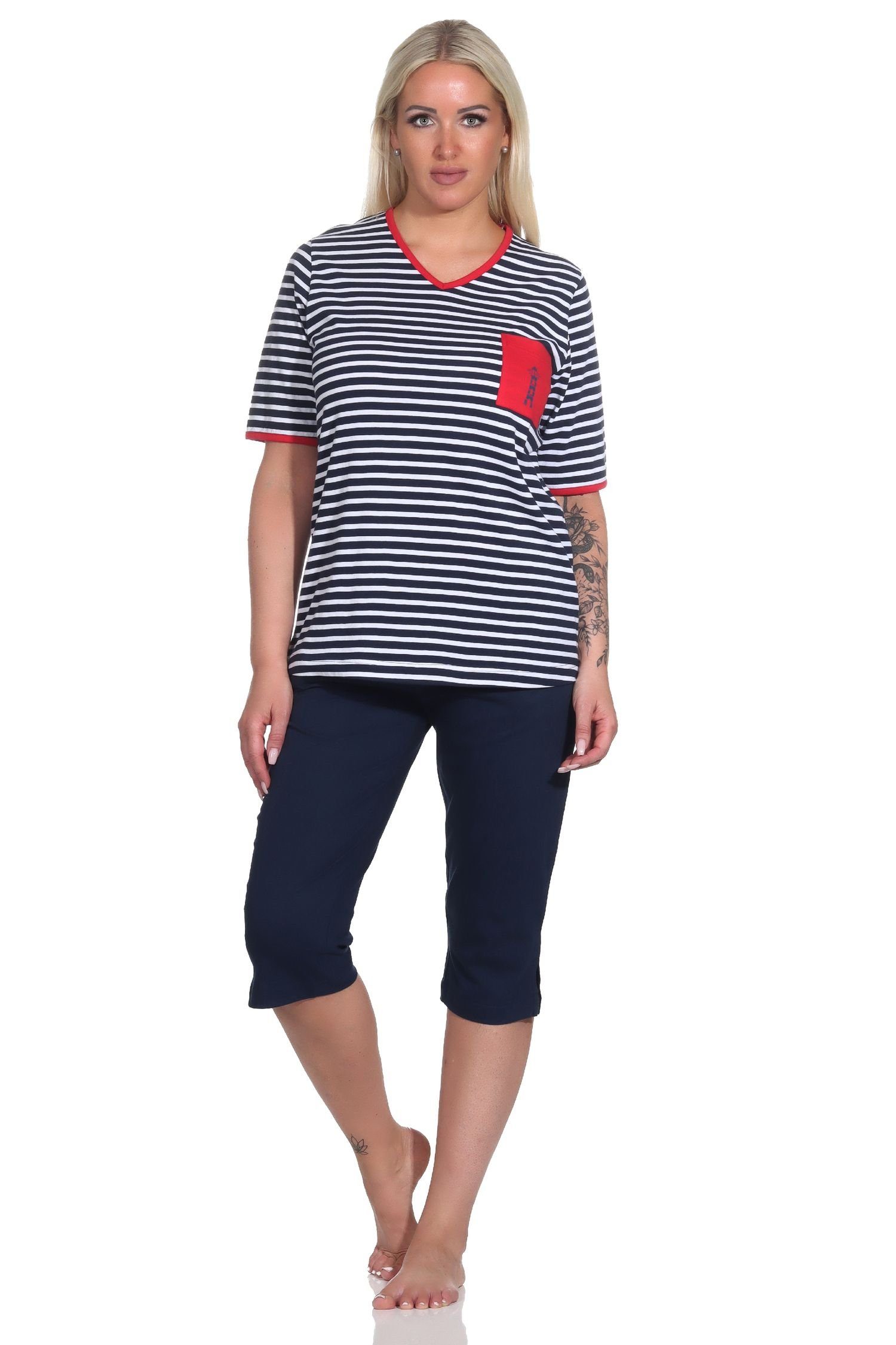 Leuchtturm Capri Damen marine und Kurzarm in Normann maritimer Motiv Optik Pyjama Pyjama