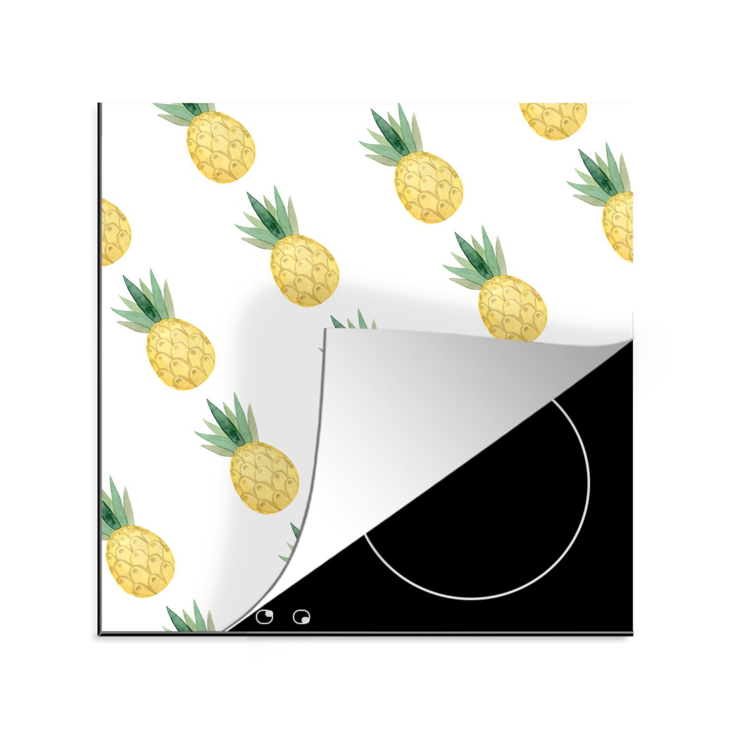 Ceranfeldabdeckung, - - Vinyl, 78x78 tlg), küche cm, Obst (1 MuchoWow Ananas Schablonen, Arbeitsplatte Herdblende-/Abdeckplatte für