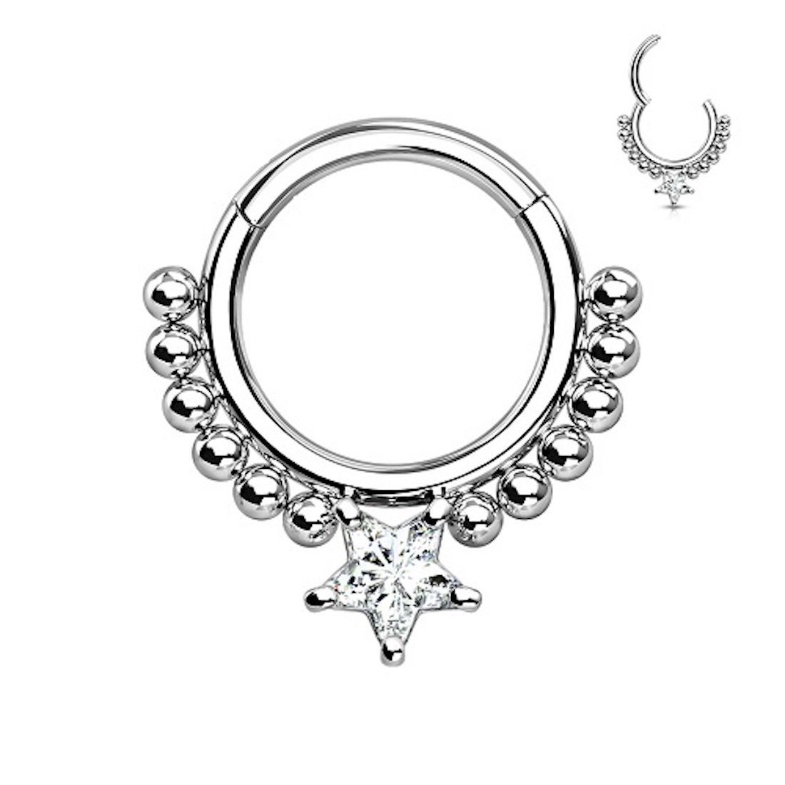 Nasenpiercing Septum Piercing Ring Segmentring Clicker Scharnier Kristall Stern