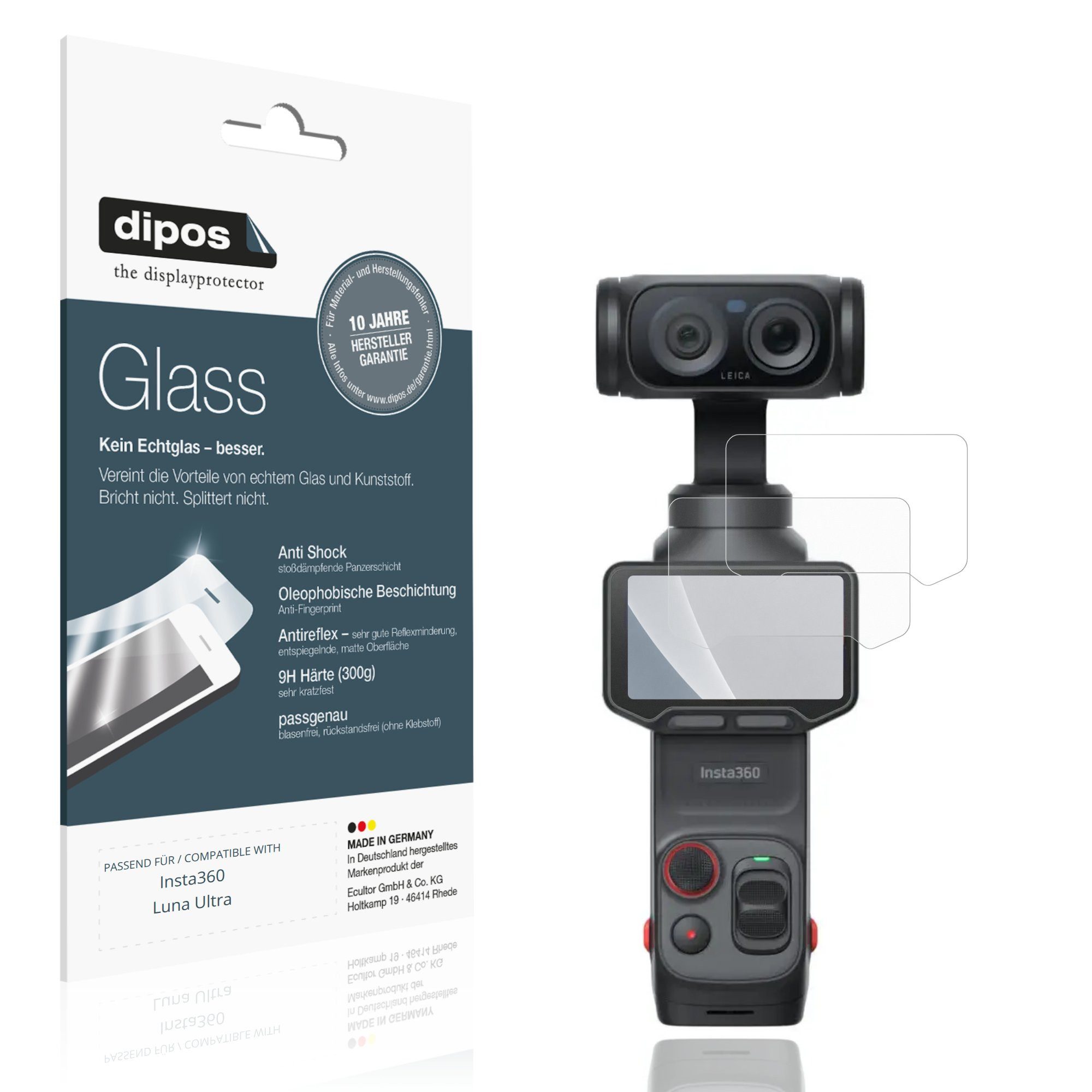 dipos Displayschutzfolie Schutzfolie für Insta360 Luna Ultra, 2 Stück, Displayschutz Schutz Folie Made in Germany