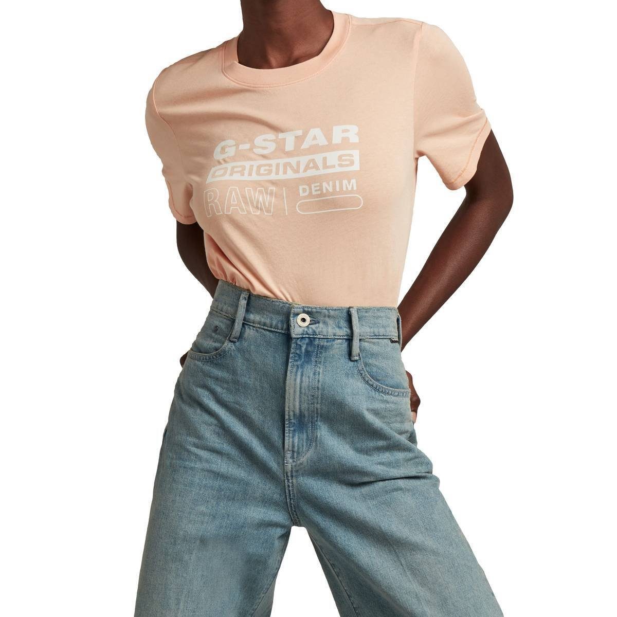 Nougat) RAW T-Shirt G-Star Originals T-Shirt Label Regular Fit Damen Rosa (Peach -