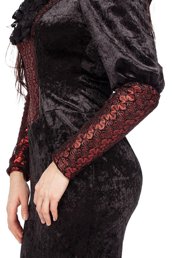 Karneval-Klamotten Kostüm Steampunk Damen Luxus Kleid schwarz rot, Viktorianisch Frauenkostüm Kleid mit Spitze Karneval Fasching