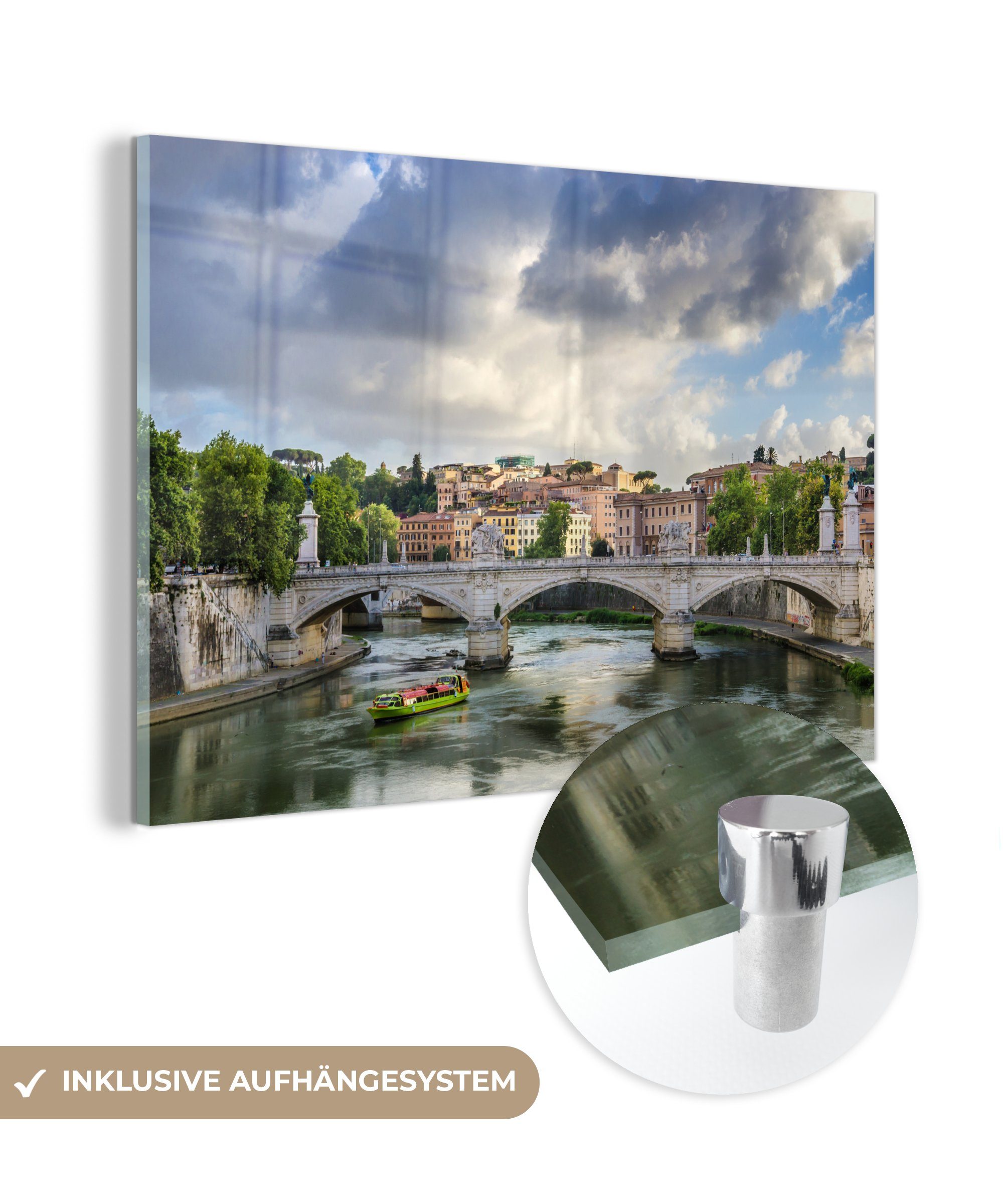 MuchoWow Acrylglasbild Brücke über den Tiber in Rom, Italien, (1 St), Acrylglasbilder Wohnzimmer & Schlafzimmer