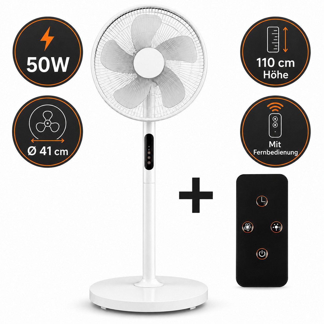 Ertex Standventilator Standventilator 50W Ventilator Ø41cm, höhe 110 cm + Fernbedienung