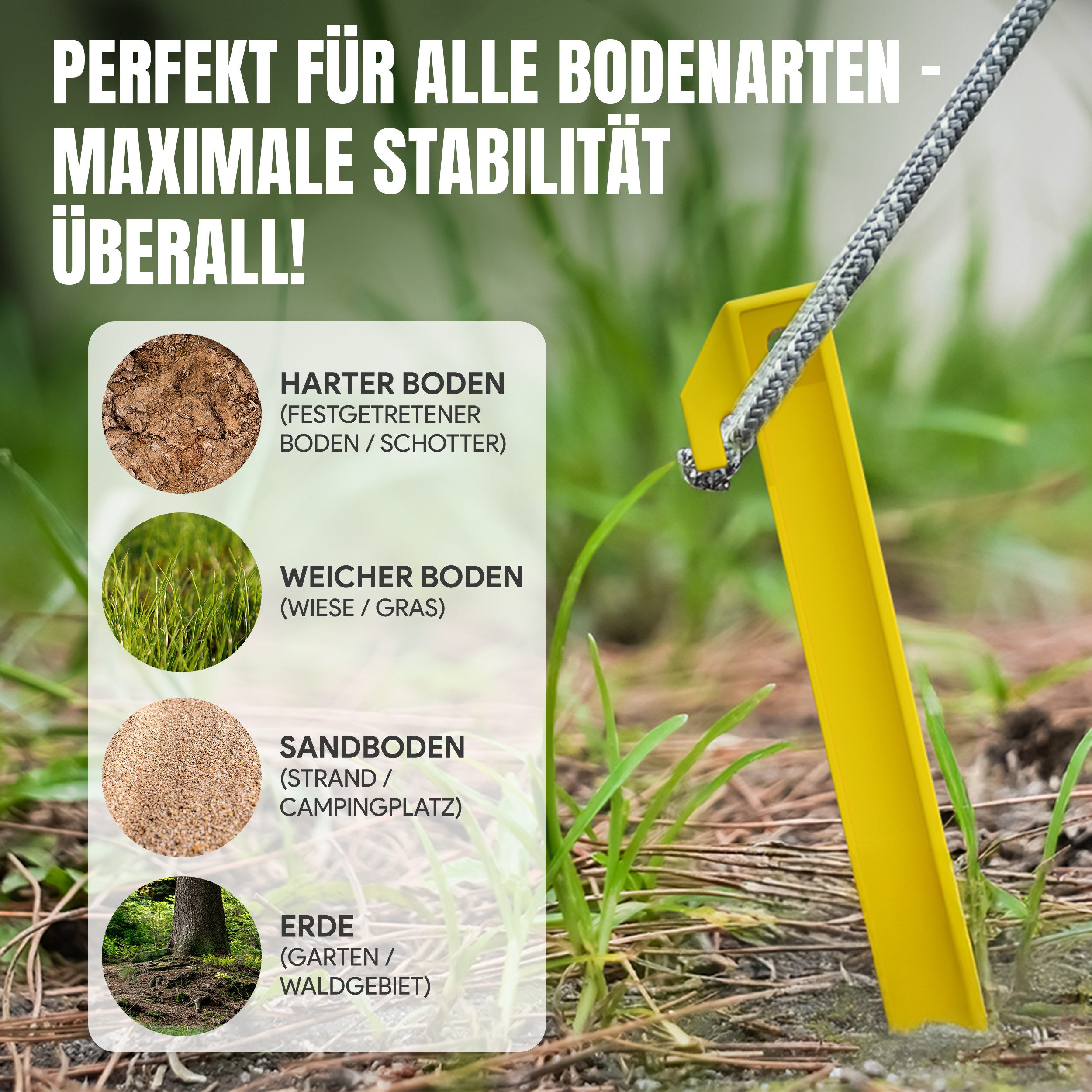 Oramics Zelthering robuste Camping Zeltheringe 23cm Erdnägel Erdheringe extra stabil, (witterungsbeständige Bodennägel als Campingzubehör, 6-St., Bodenanker mit hoher Sichtbarkeit bei Dämmerung), praktische Erdnägel mit hoher Belastbarkeit
