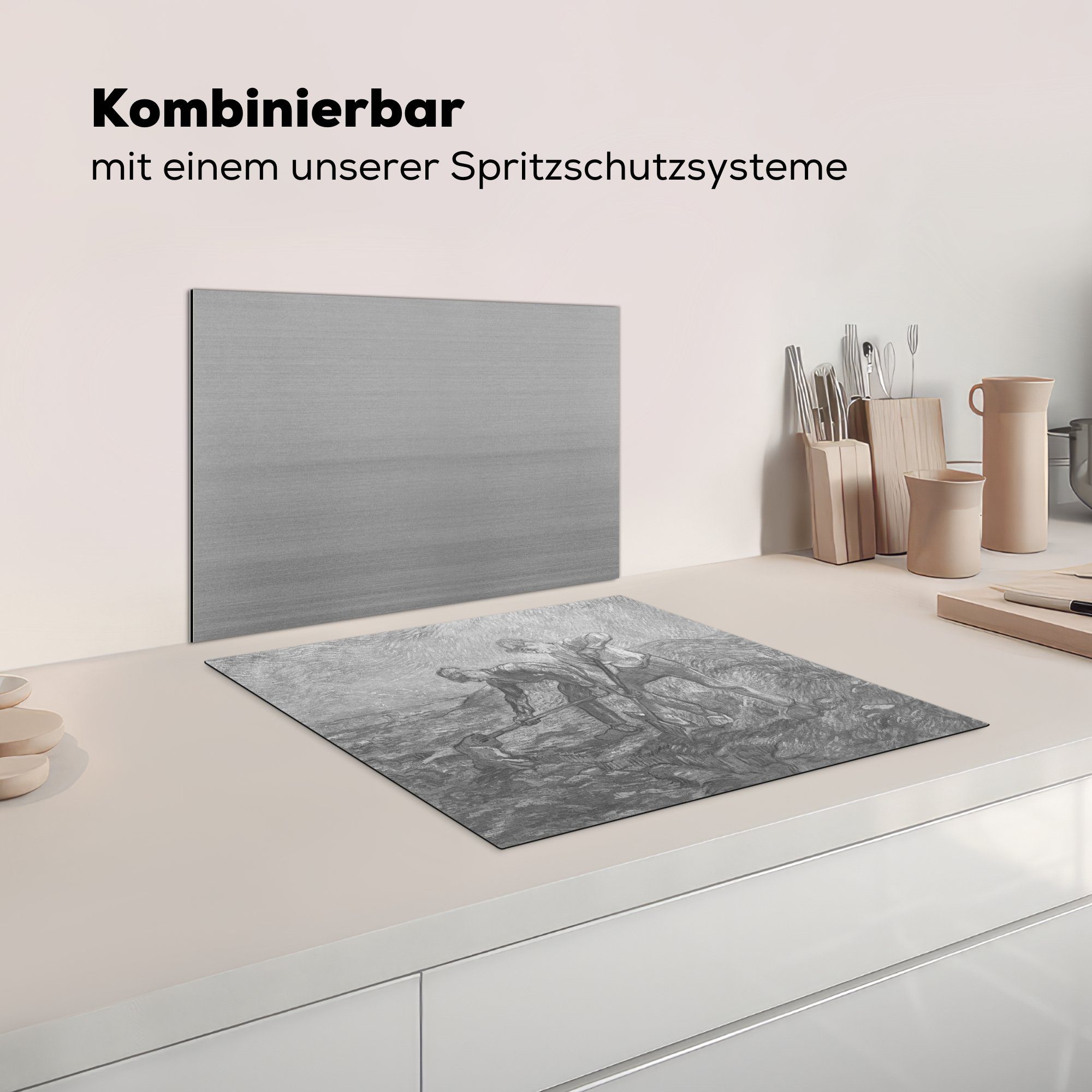 cm, 59x52 weiß, Bagger für Ceranfeldabdeckung Die (1 Gogh tlg), Induktionsmatte van - MuchoWow die und küche, Herdblende-/Abdeckplatte Schwarz - Vinyl, Vincent