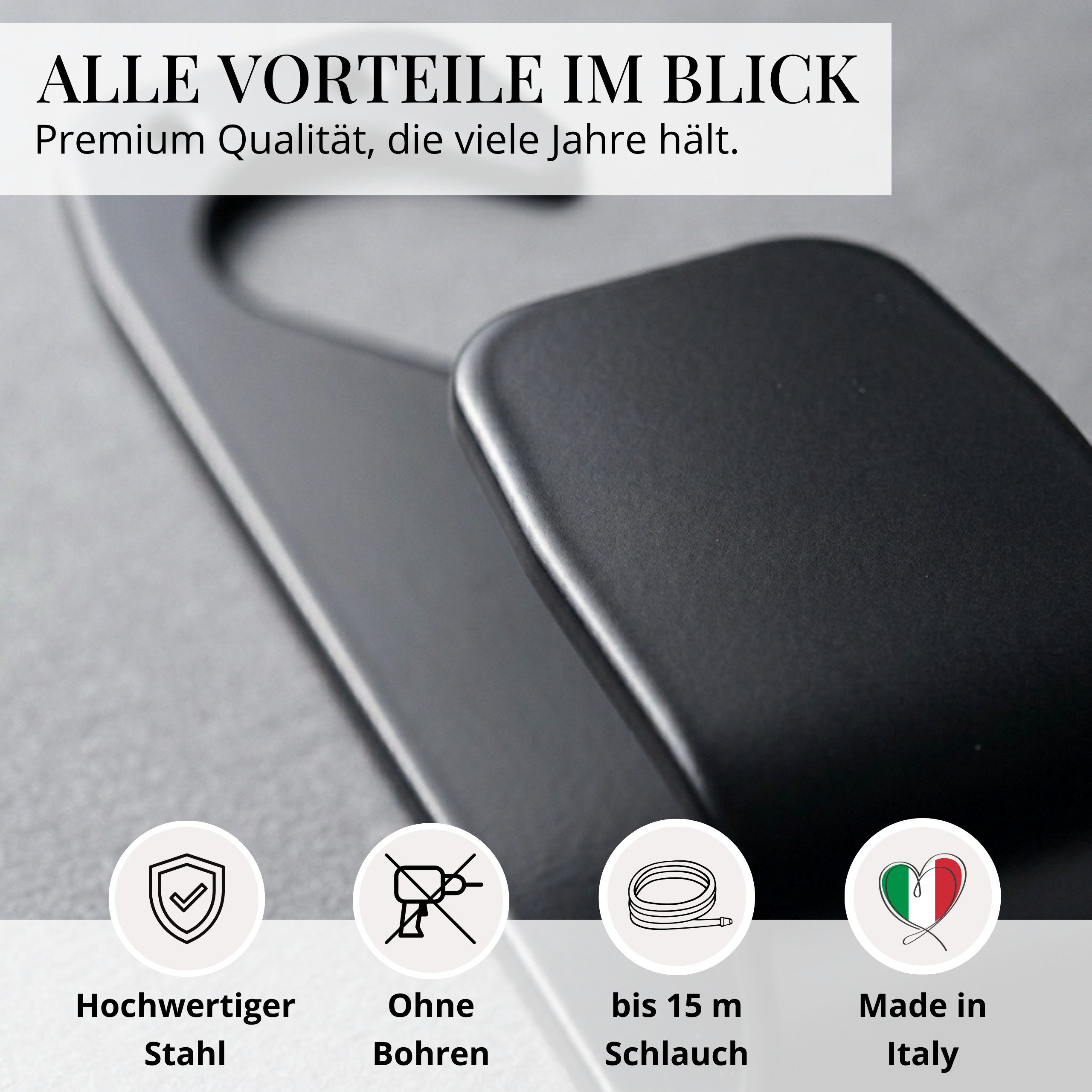LIVLIG Schlauchhalterung ohne Bohren, Gartenschlauch Aufbewahrung, Schlauchhaken, (bis zu 10 m klassische Gartenschläuche bzw. bis zu 20 m flexible Gartenschläuche, Made in Italy, platzsparende Schlauchaufbewahrung)