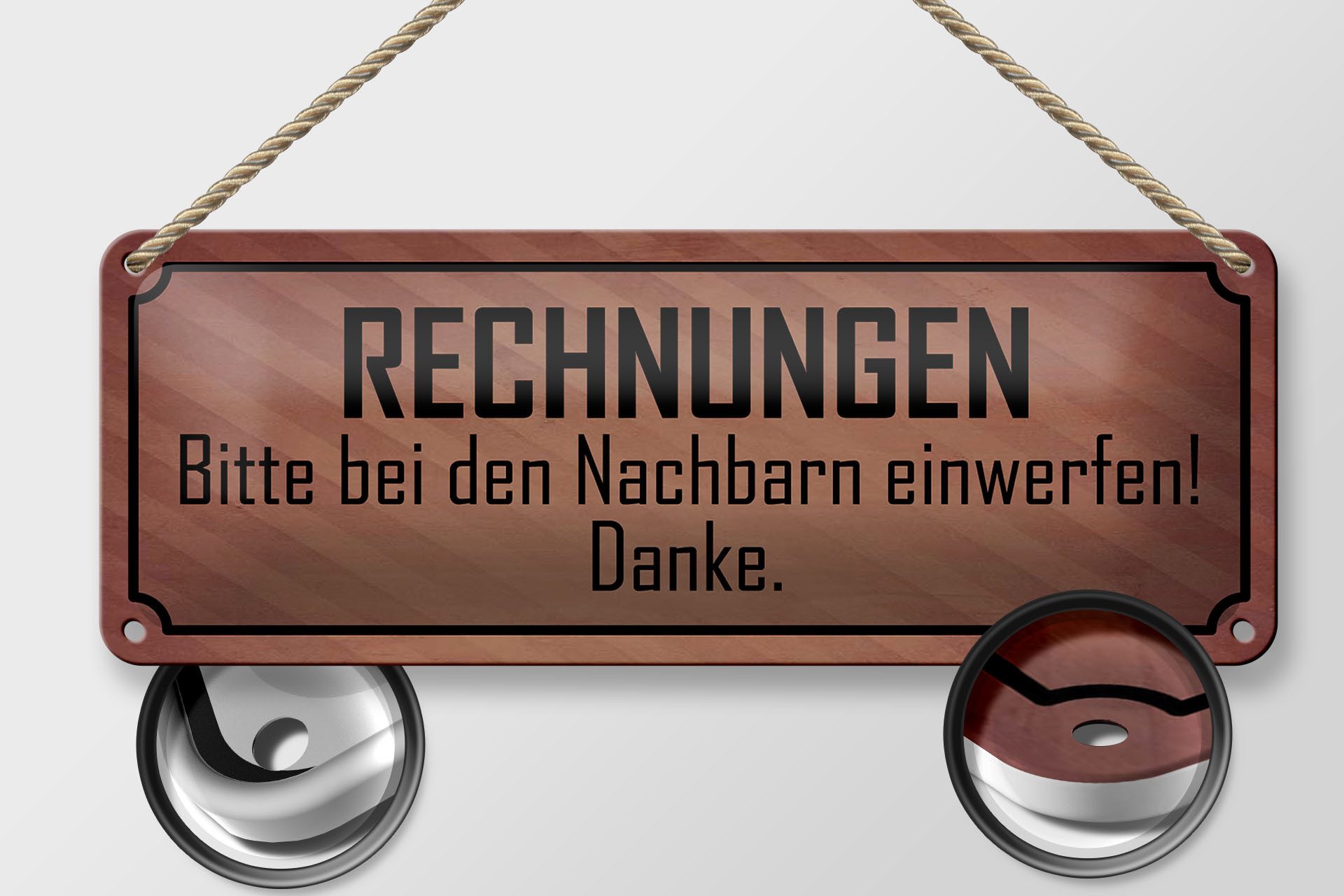 Femer GmbH Metallschild Spruch 27x10cm Rechnungen bitte bei Nachbarn, (1 St), gewölbte Oberfläche, abgerundete Ecken, umgeschlagene Kanten