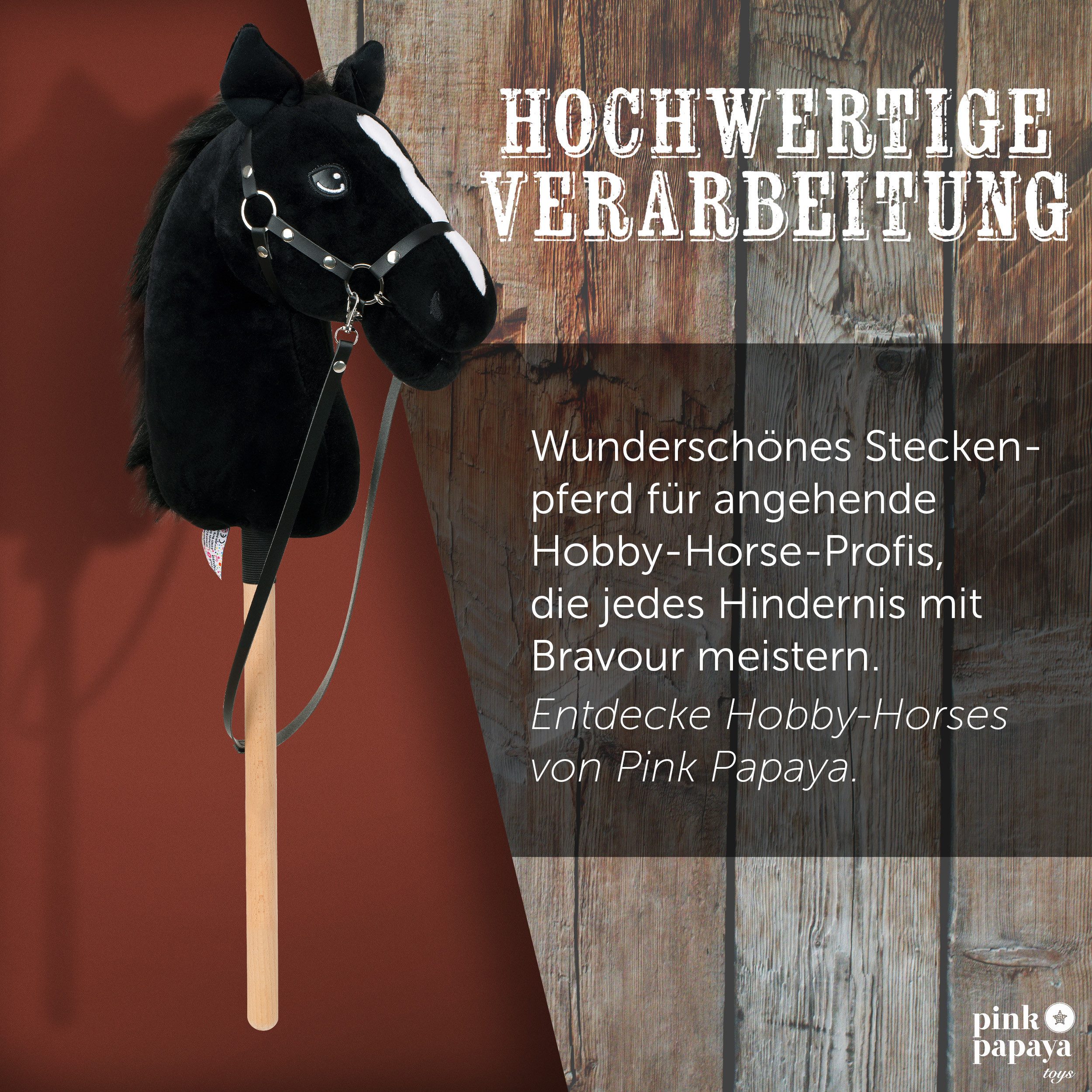 Pink Papaya Steckenpferd Hobby Horse - Steckenpferd mit Halfter/Trense, Hobbyhorse Stockpferd, wunderschöne Designs in je 2 Größen erhältlich