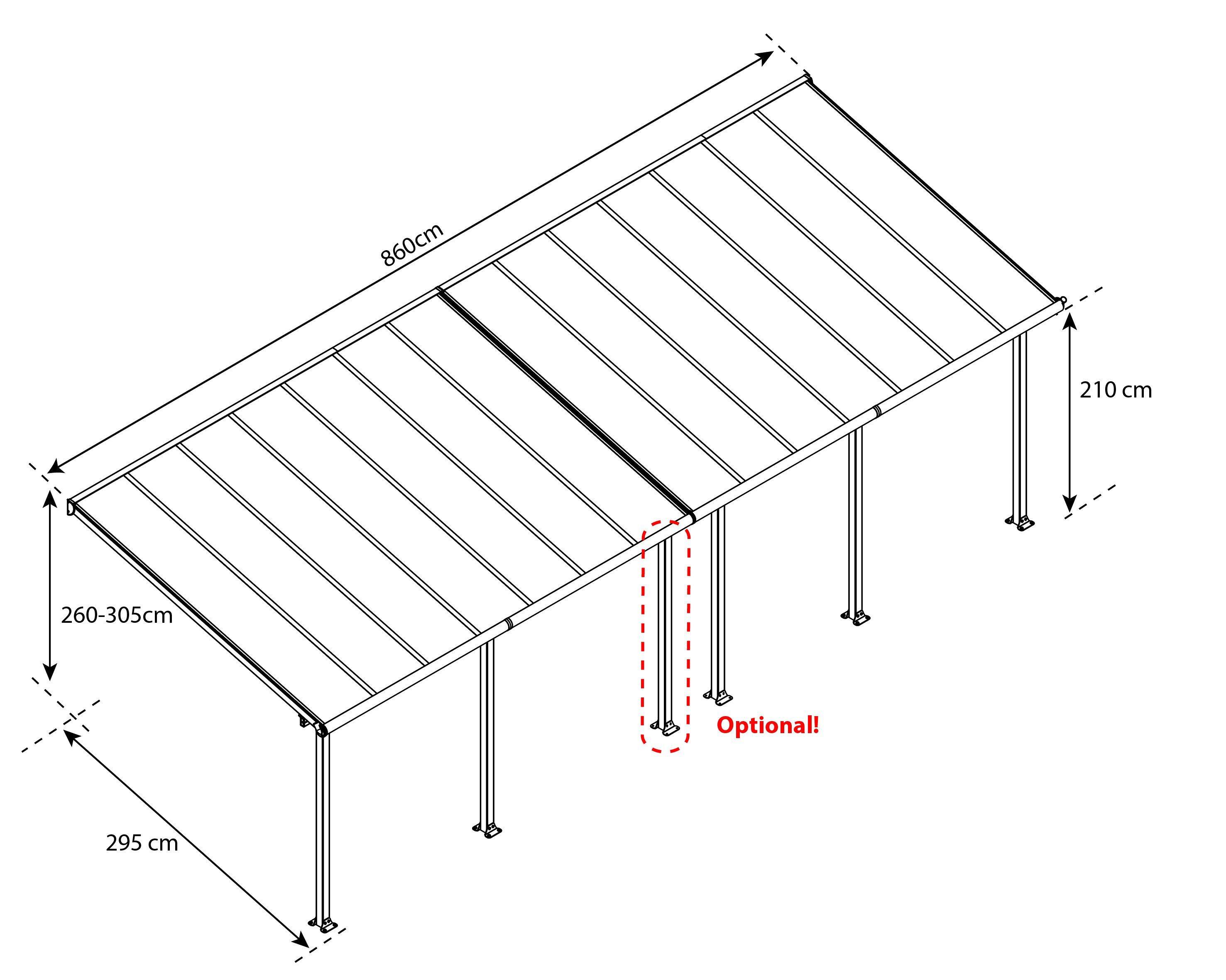 Palram - Canopia Terrassendach Olympia 3x8.5, BxT: 860x295 cm, Bedachung Doppelstegplatten, BxT: 860x295 cm