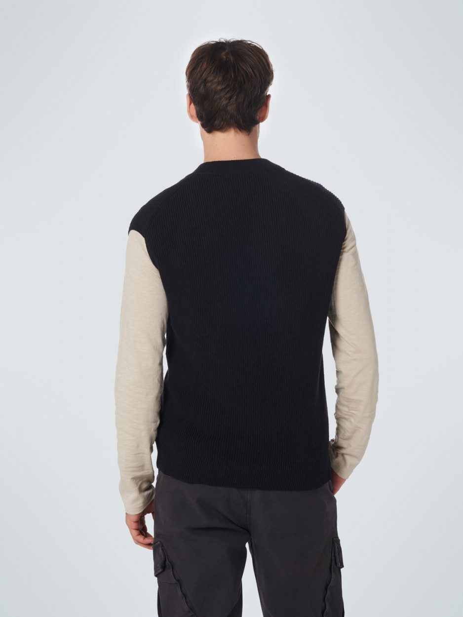 NO EXCESS Pullunder - einfarbig - Spencer V-Neck Relief Rib Jacquard with Wool