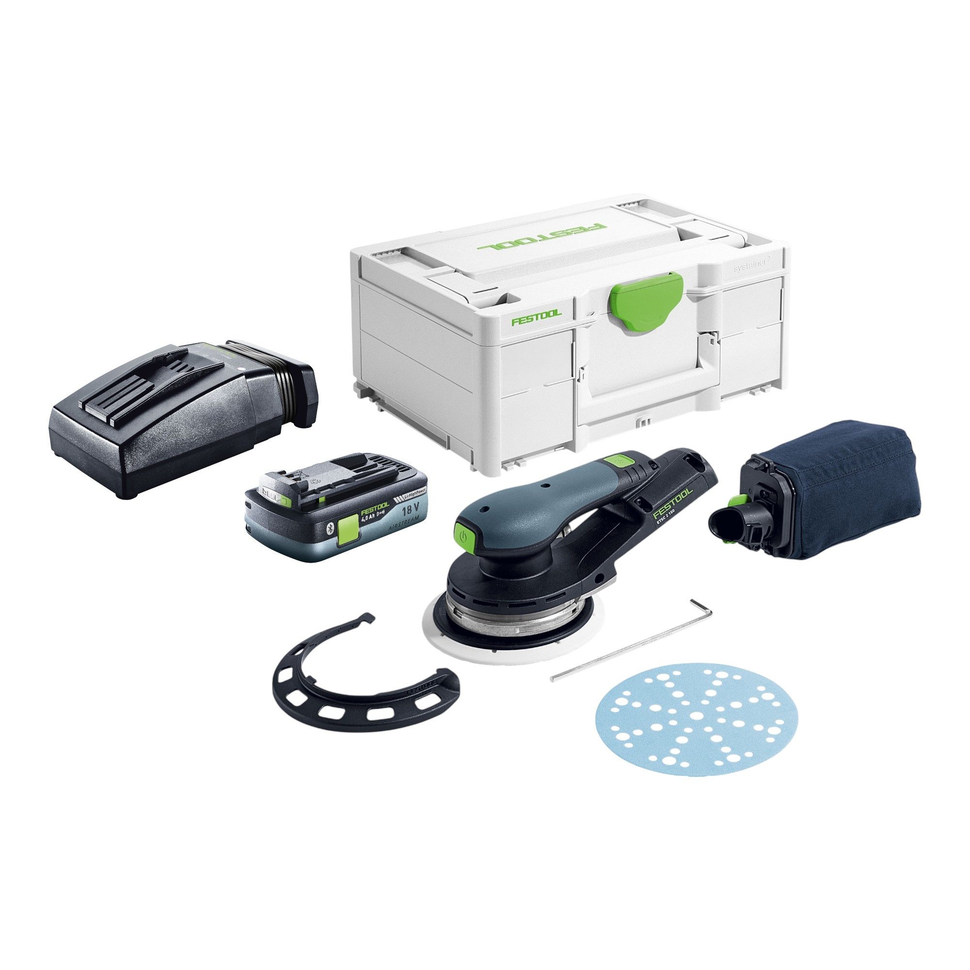 FESTOOL Exzenterschleifer ETSC 2 150-Basic 18 V 150 mm + 1x Akku 4,0 Ah + Ladegerät + Systainer