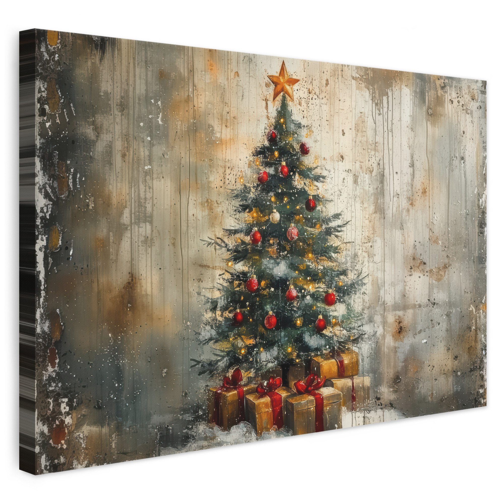 OneMillionCanvasses® Leinwandbild Weihnachtsbaum - Vintage - Weihnachten - Geschenk, Fotodruck (1 St), Leinwand Bilder Klein, Wand Dekoration Aesthetic 30x20 cm