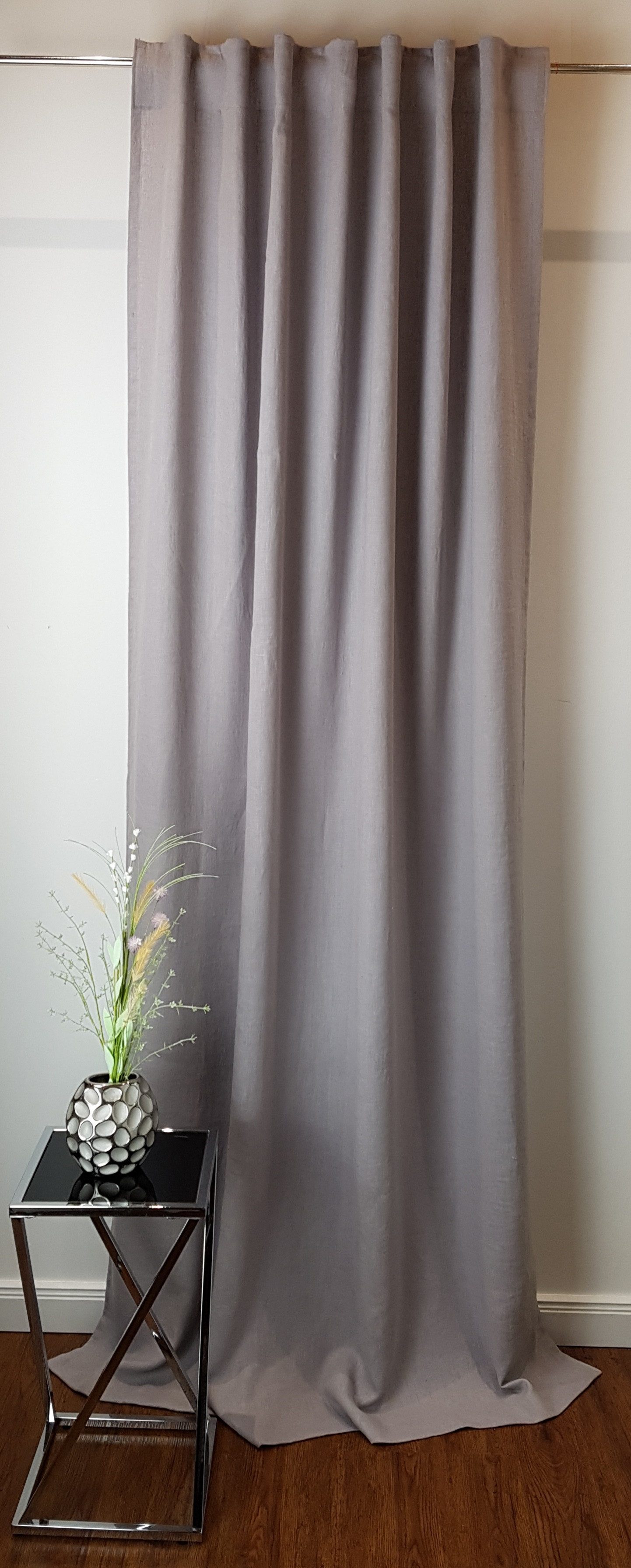 novumfix Vorhang Leinengardine grau 100% Naturfaser Kräuselband 140x250cm(B günstig online kaufen